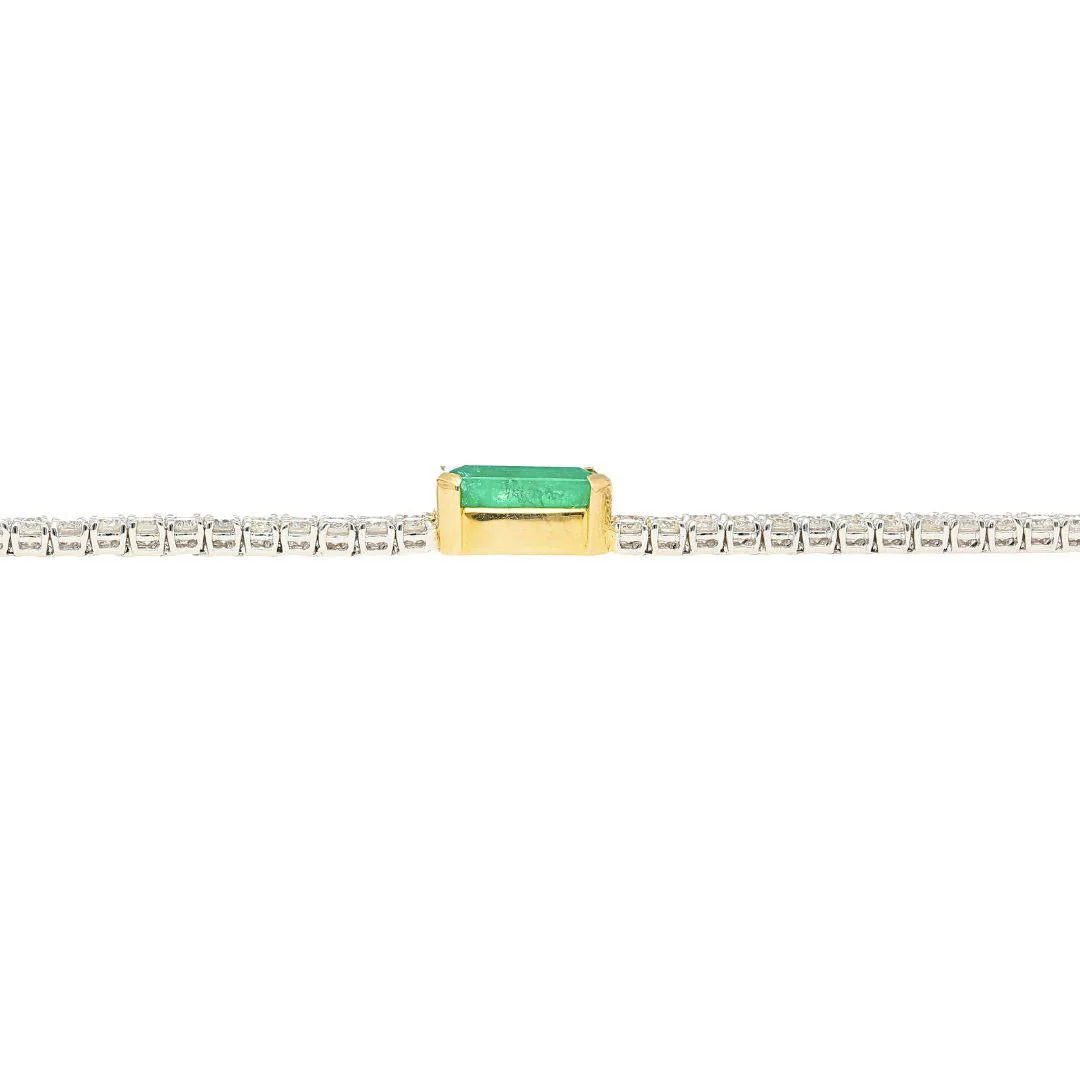 14ct Emerald Center and Diamond 2 Strand Tennis Bracelet - Image 4