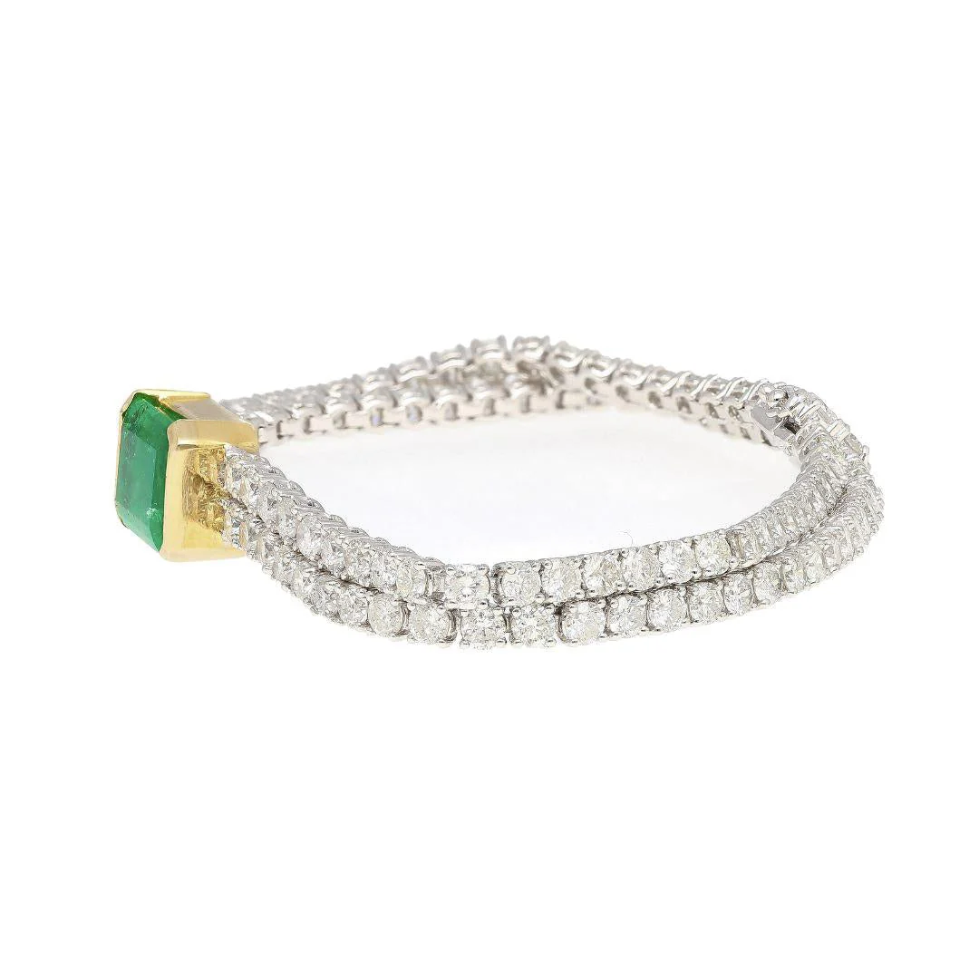 14ct Emerald Center and Diamond 2 Strand Tennis Bracelet - Image 8