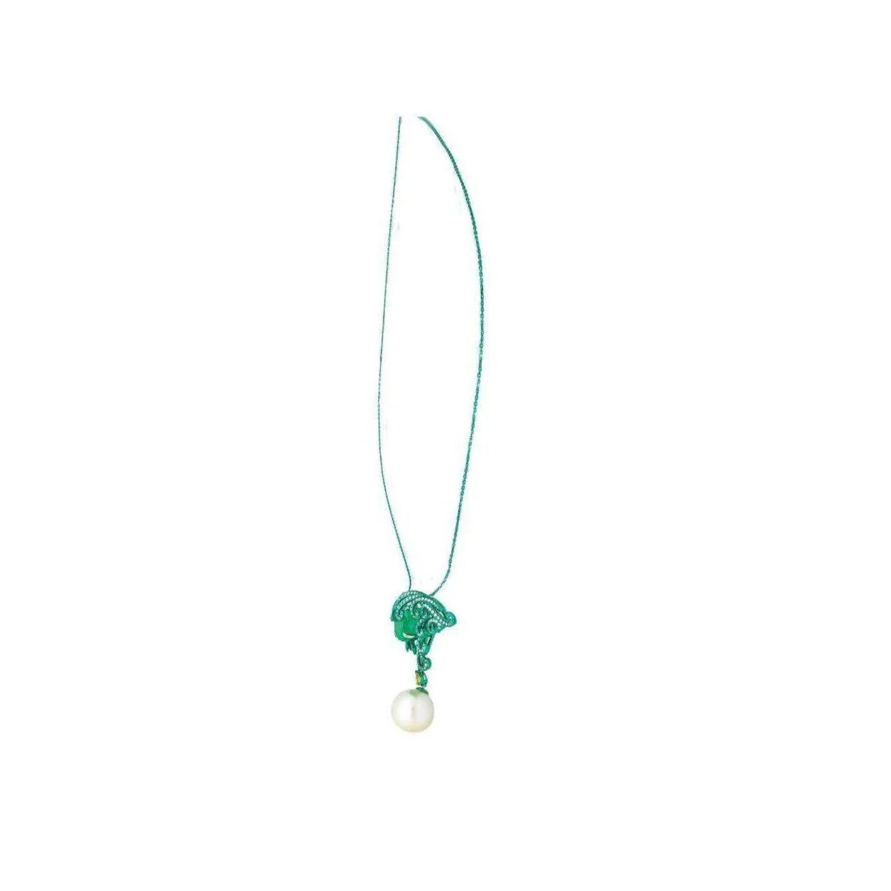14.89 Carat Minor Oil Colombian Emerald & Green Gold Enamel Art Nouveau Necklace - Image 7