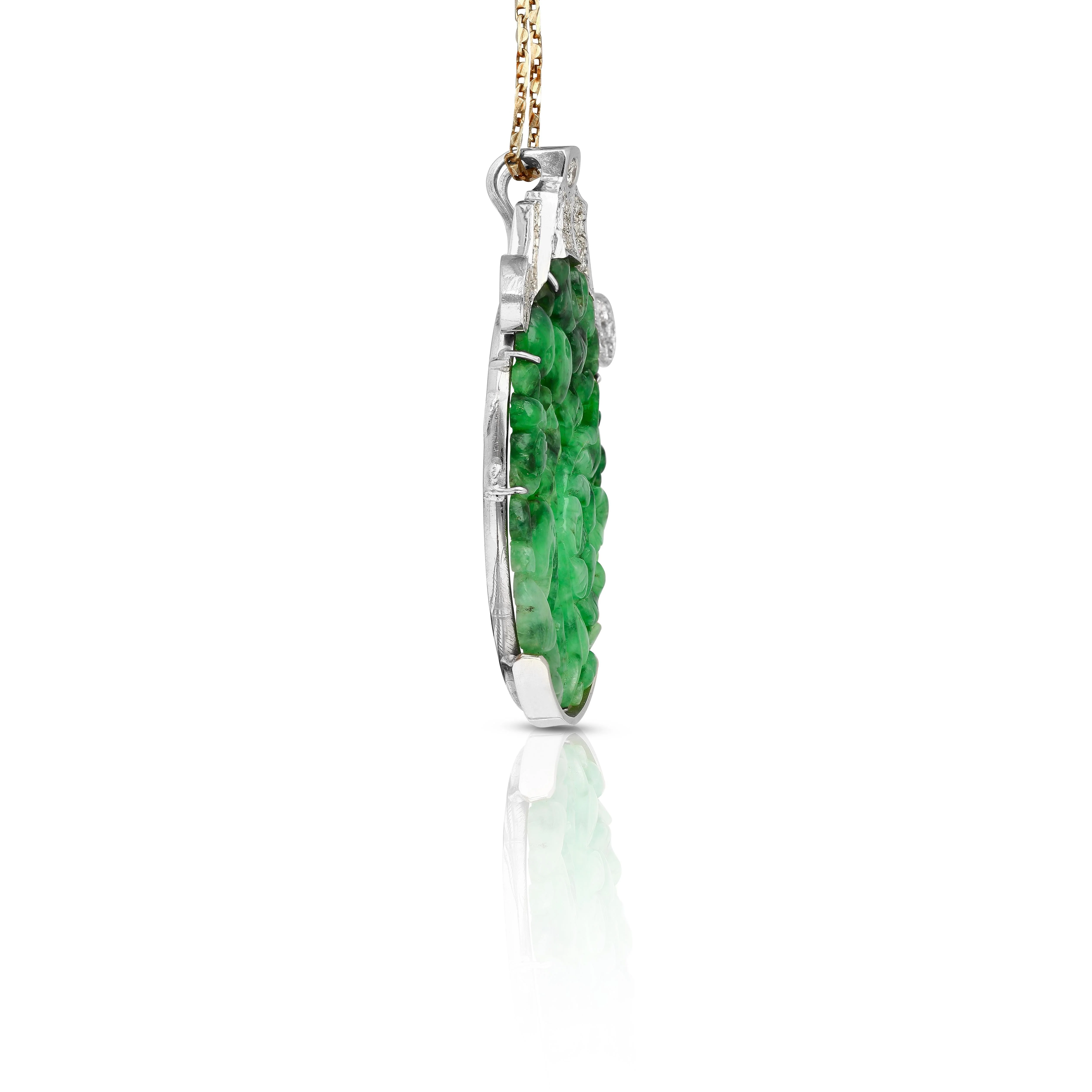 14 Karat White Gold Carved Grade "A" Jadeite Jade Pendant Necklace - Image 2
