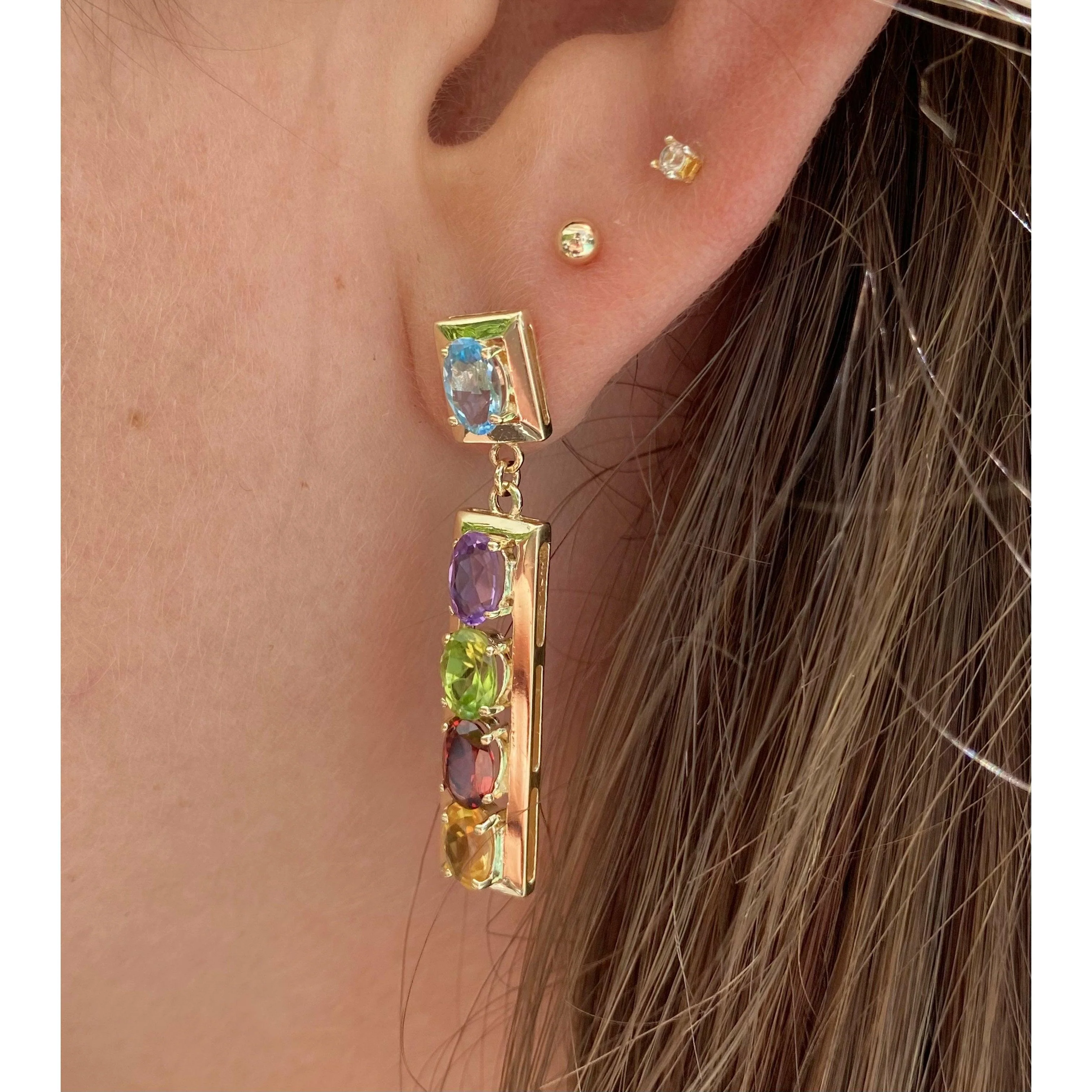 14K Gemstone Cluster Push-Back Earrings - Image 3