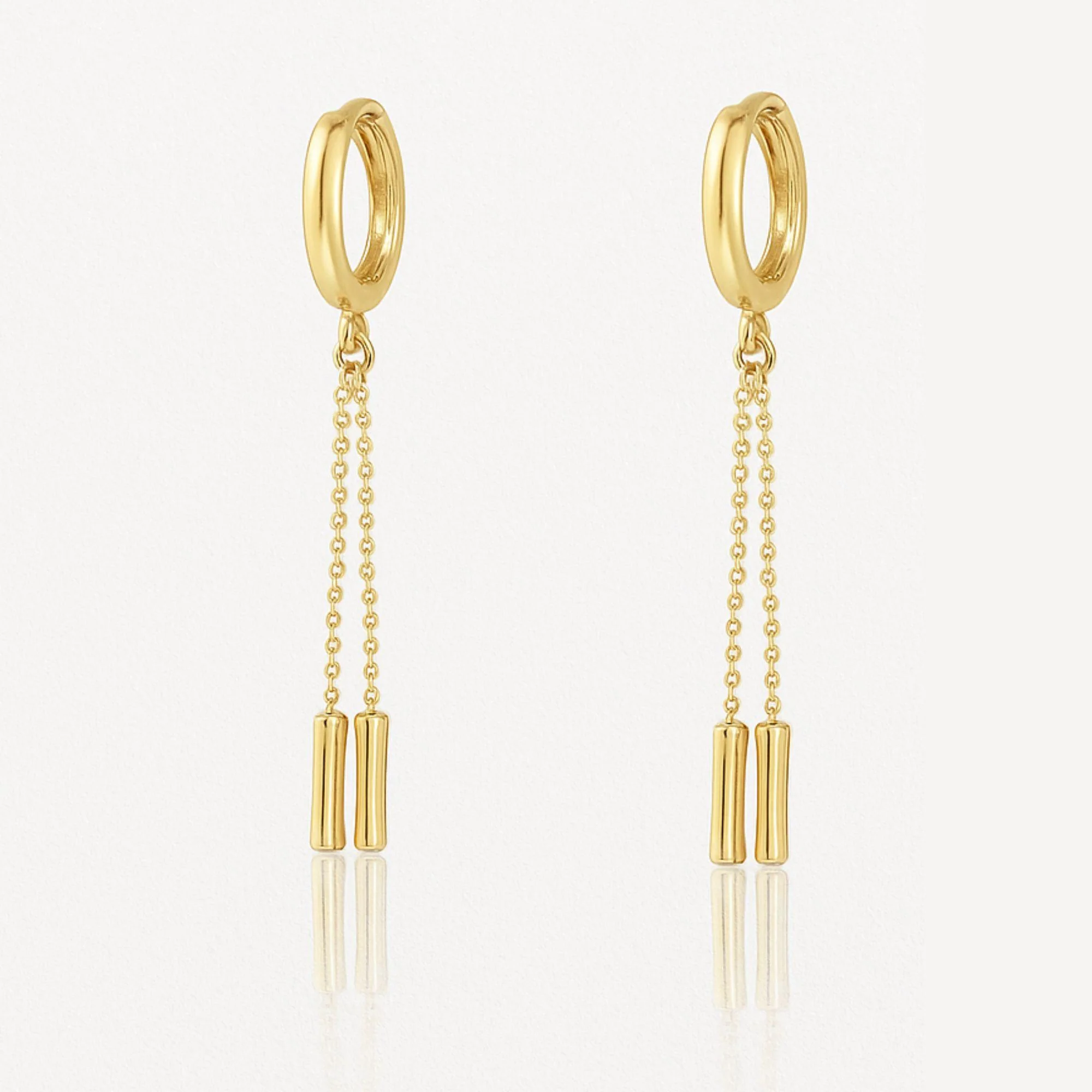 14K Gold Ball Chain Dangling Drop Huggie Hoop Earrings - Image 5