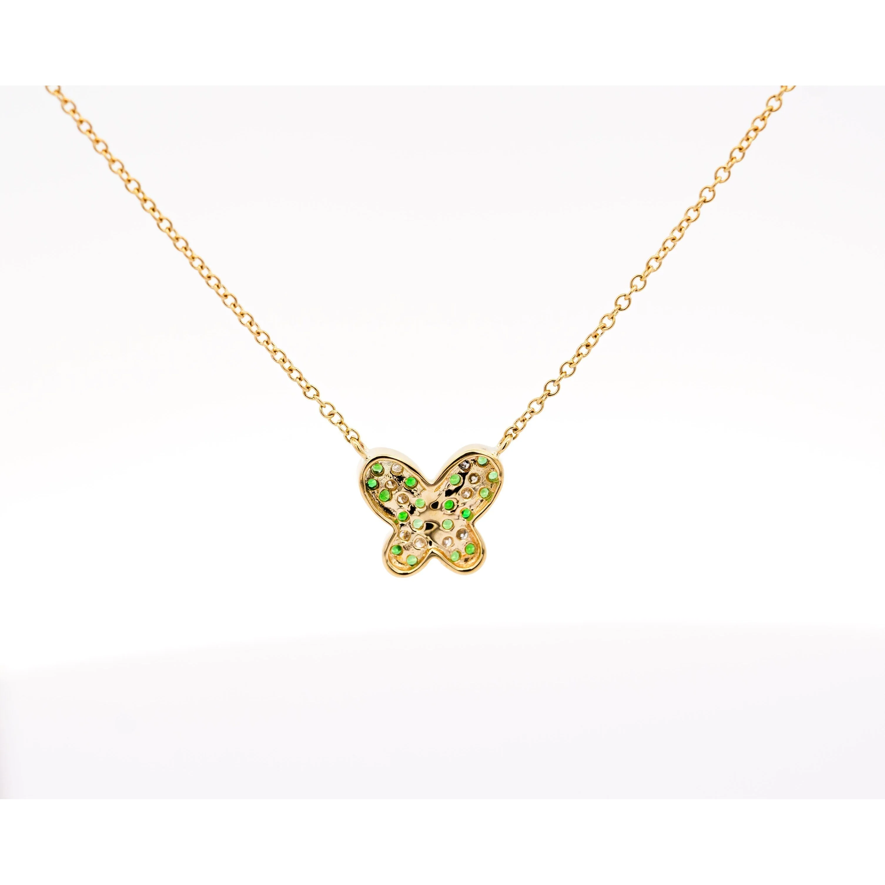 14k Solid Yellow Gold Tsavorite Butterfly Charm Floating Pendant Necklace - Image 7