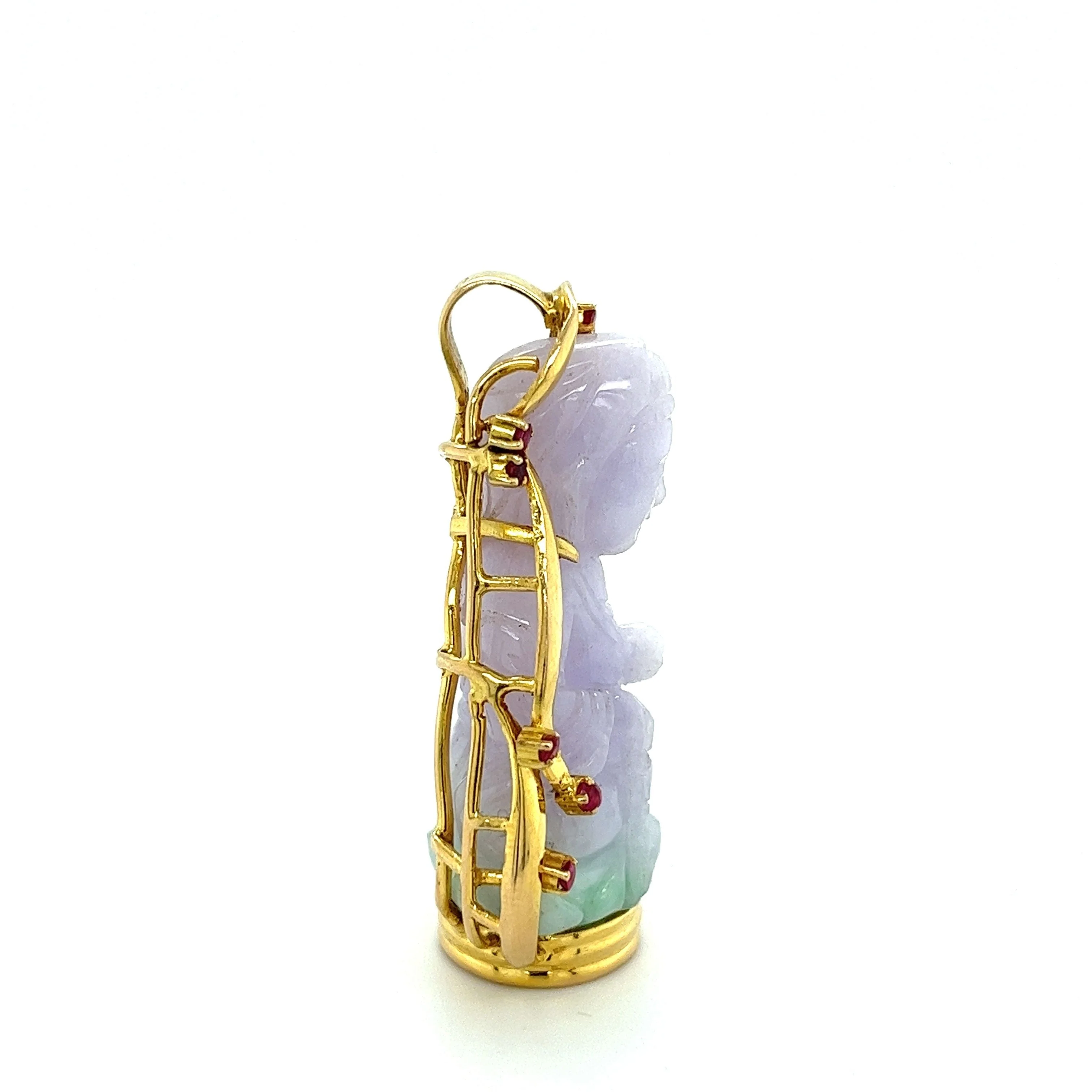 14K Gold Carved Lavender Jade Buddha Pendant Necklace - Image 3