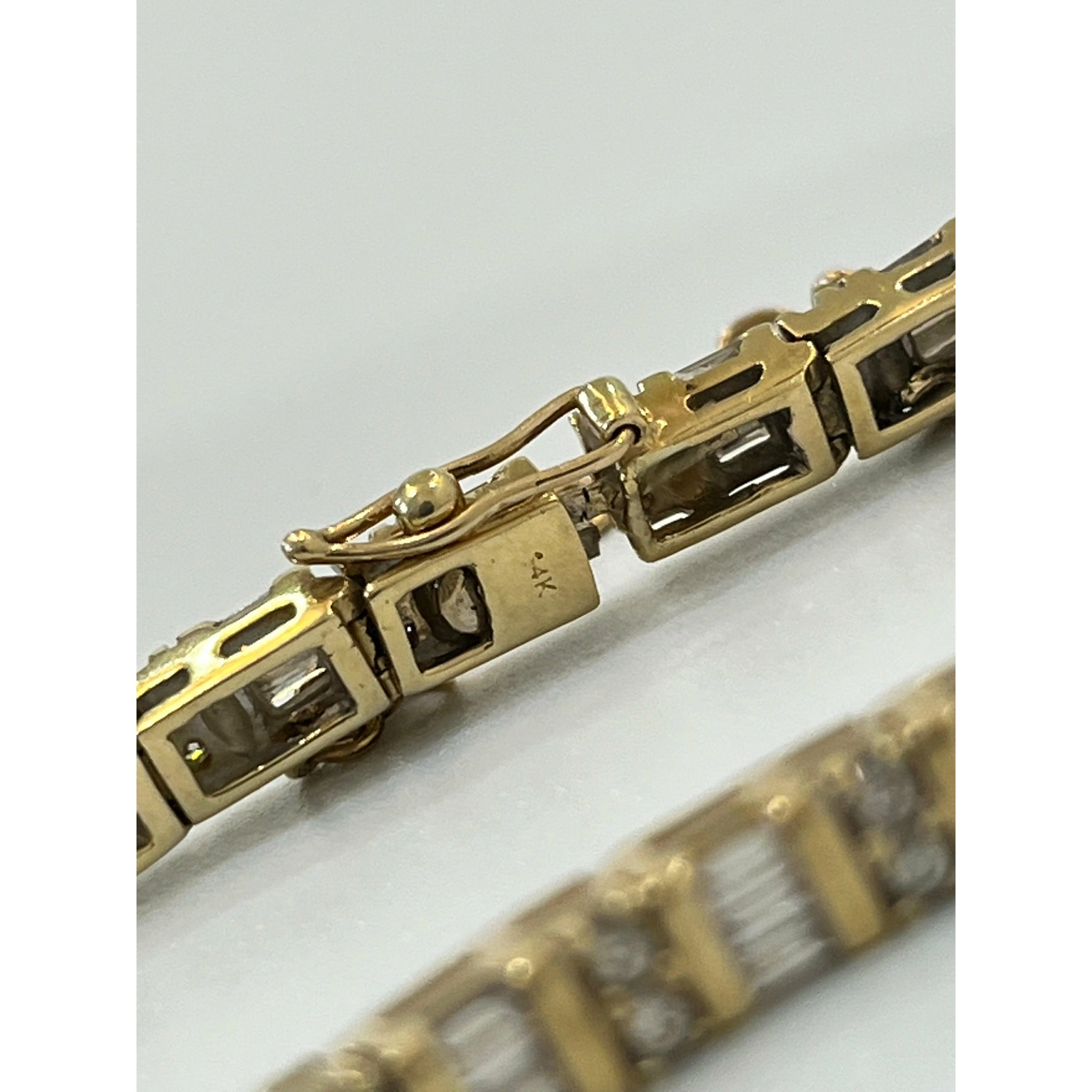 14K Gold Diamond Bracelet, Baguette Cut and Round Cut Diamond Bracelet - Image 3