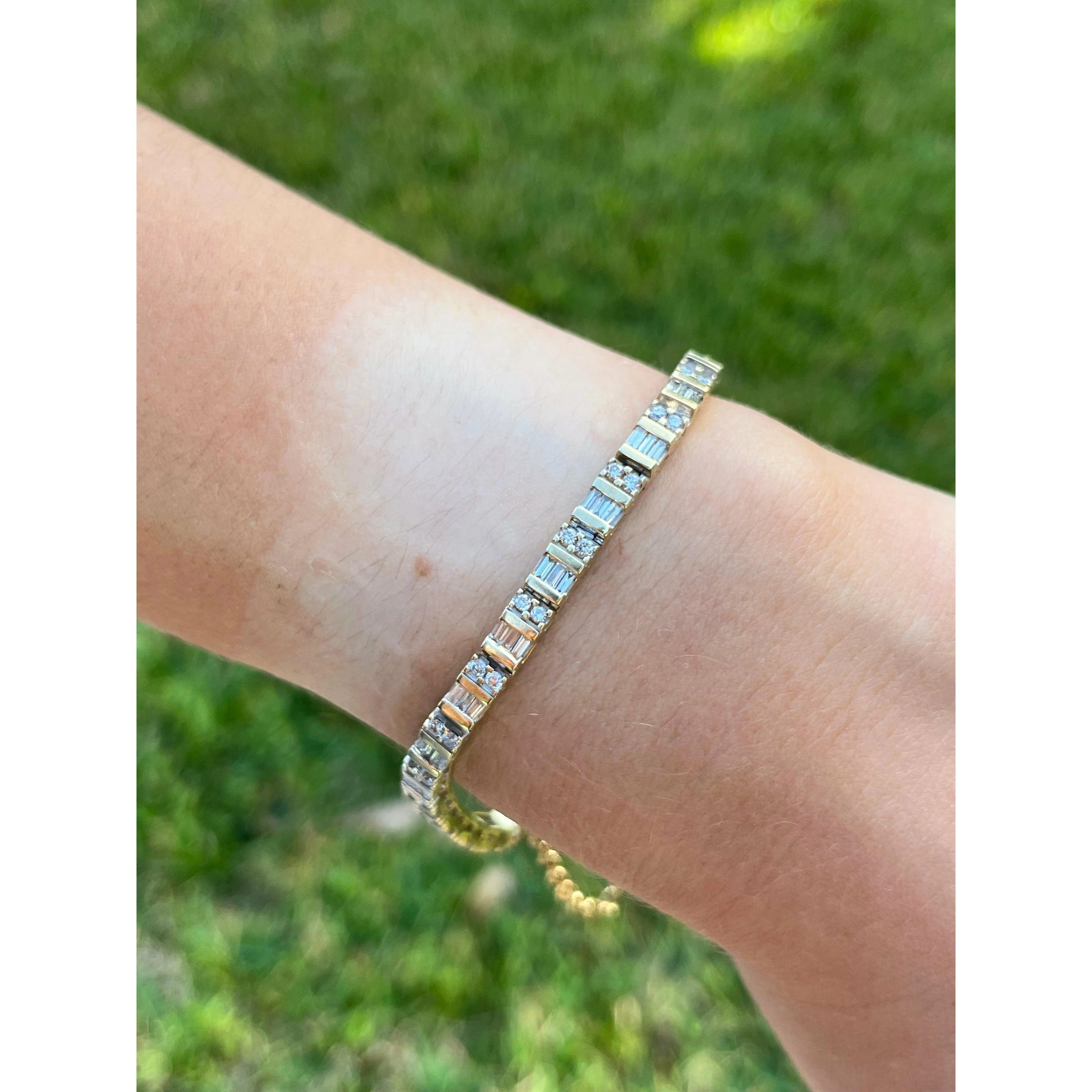 14K Gold Diamond Bracelet, Baguette Cut and Round Cut Diamond Bracelet - Image 4