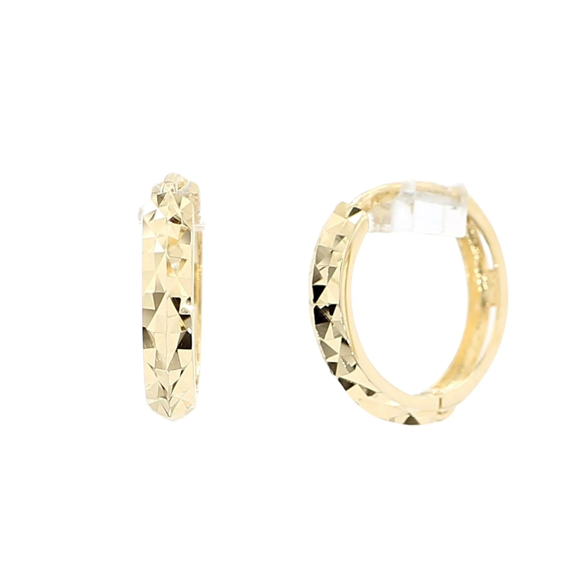14K Gold Diamond Cut 13mm Huggie Hoop Earrings - Image 6