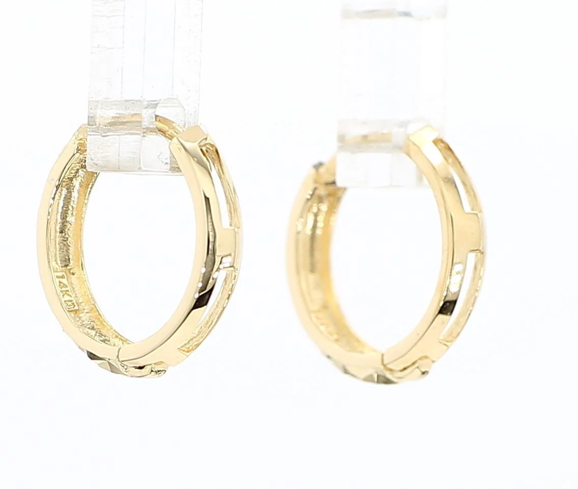 14K Gold Diamond Cut 13mm Huggie Hoop Earrings - Image 7