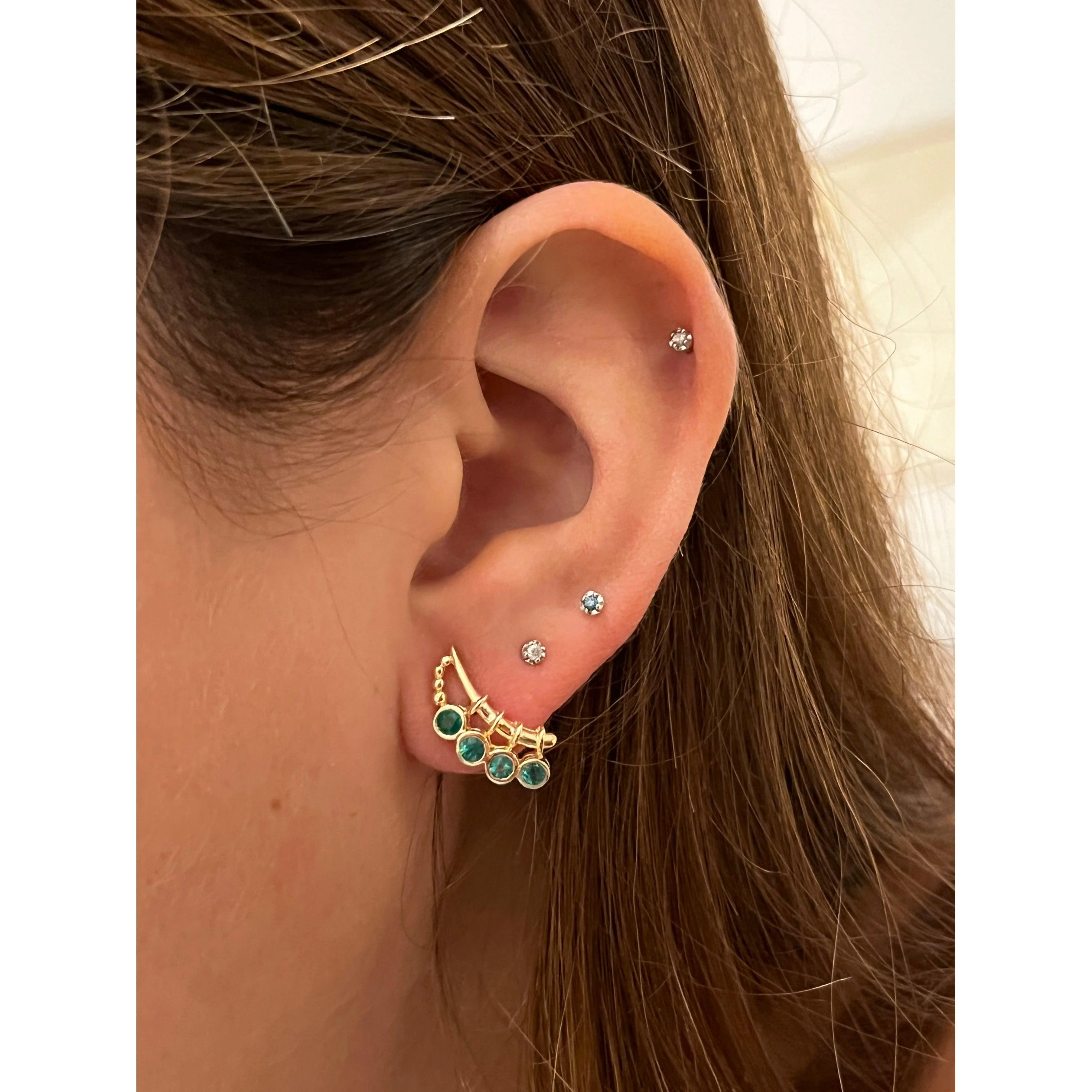 14K Gold Ear Climber Earrings With Emeralds - Image 3