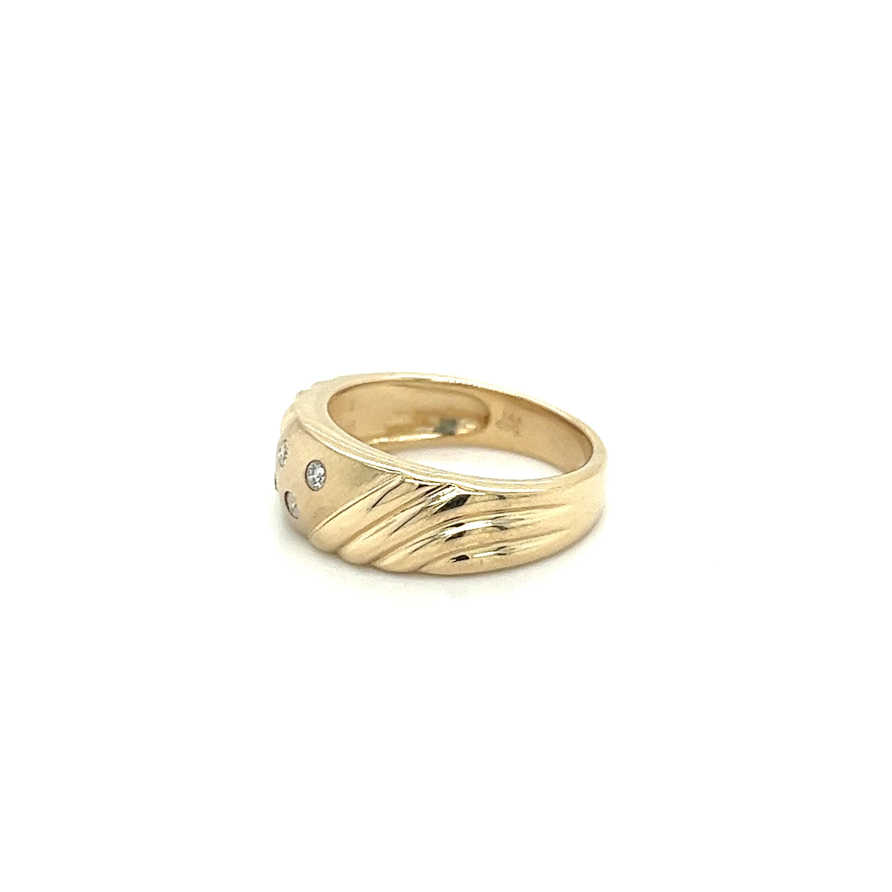 14K Yellow Gold Floating Diamond Textured and Matte Finished Ring Shank - Image 2