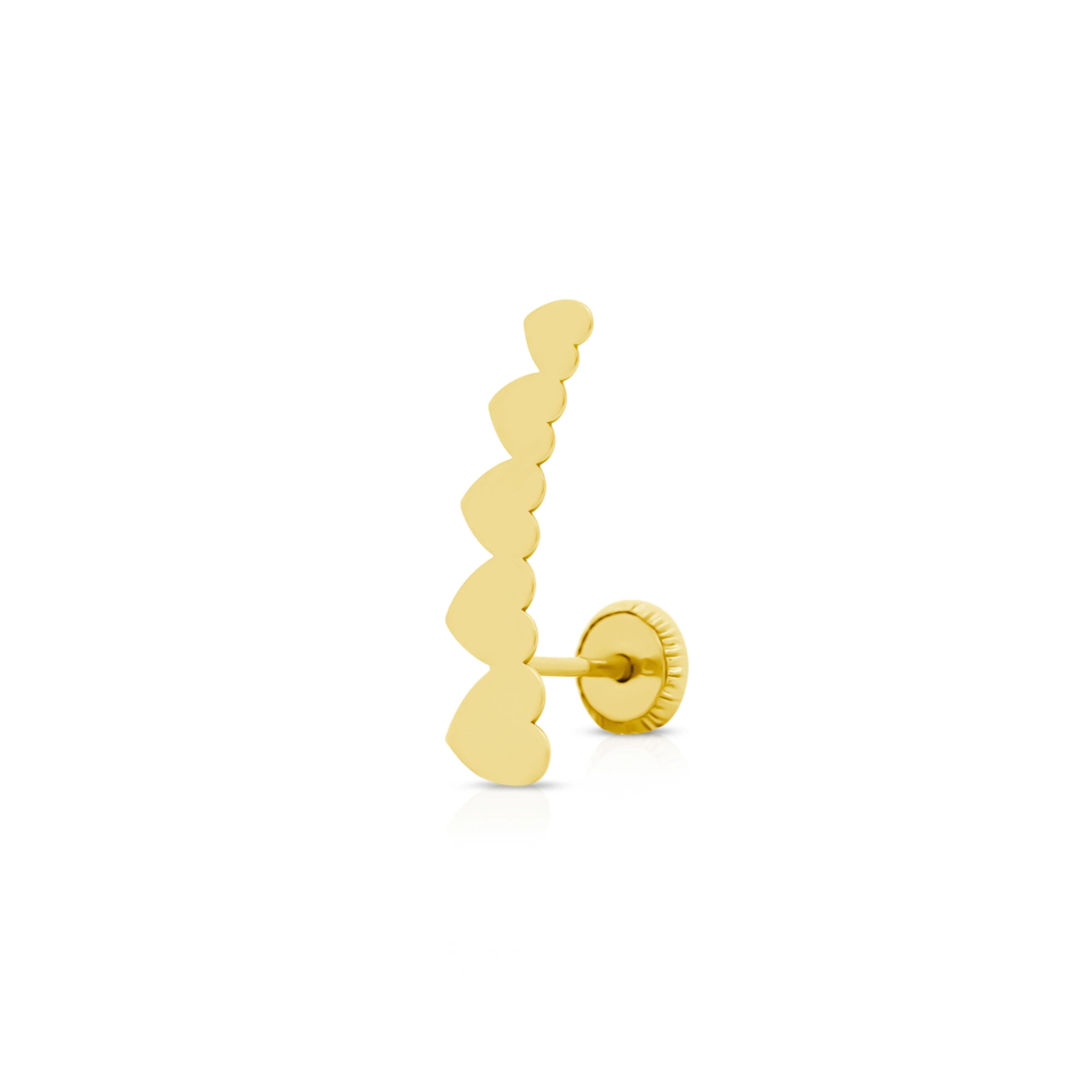 14K Gold Graduating Ear Climber Heart Earrings - Image 3
