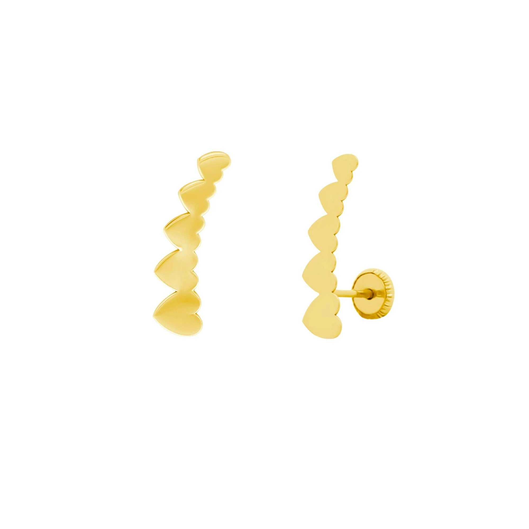 14K Gold Graduating Ear Climber Heart Earrings - Image 4