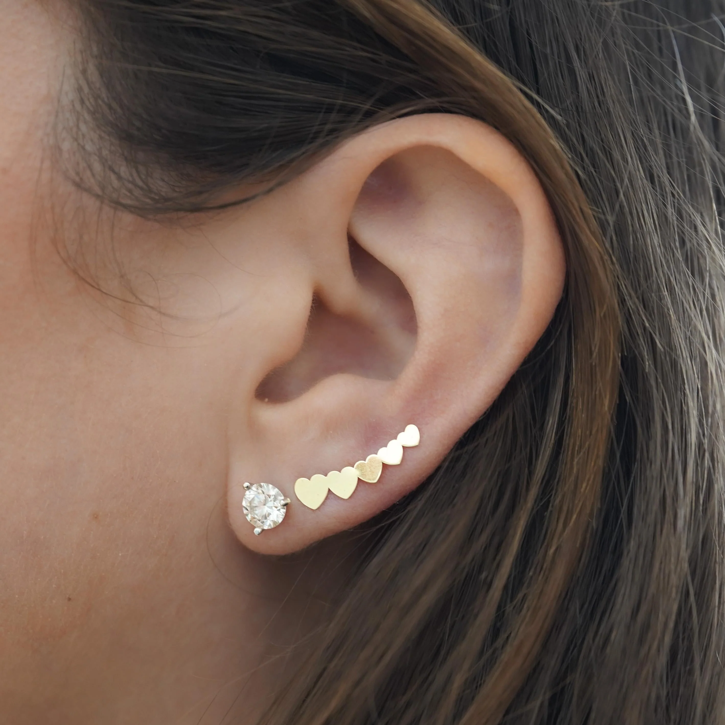 14K Gold Graduating Ear Climber Heart Earrings - Image 8