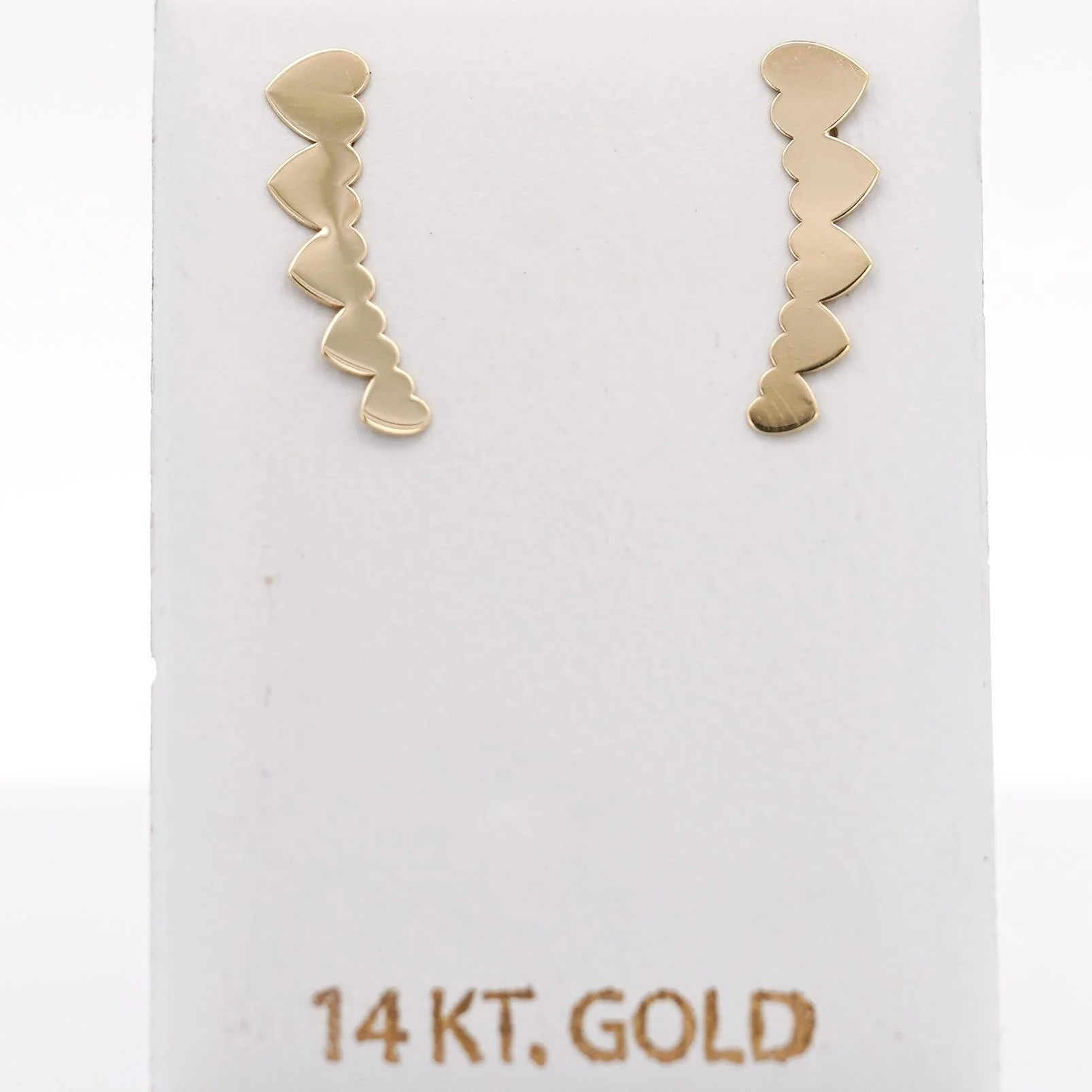 14K Gold Graduating Ear Climber Heart Earrings - Image 9