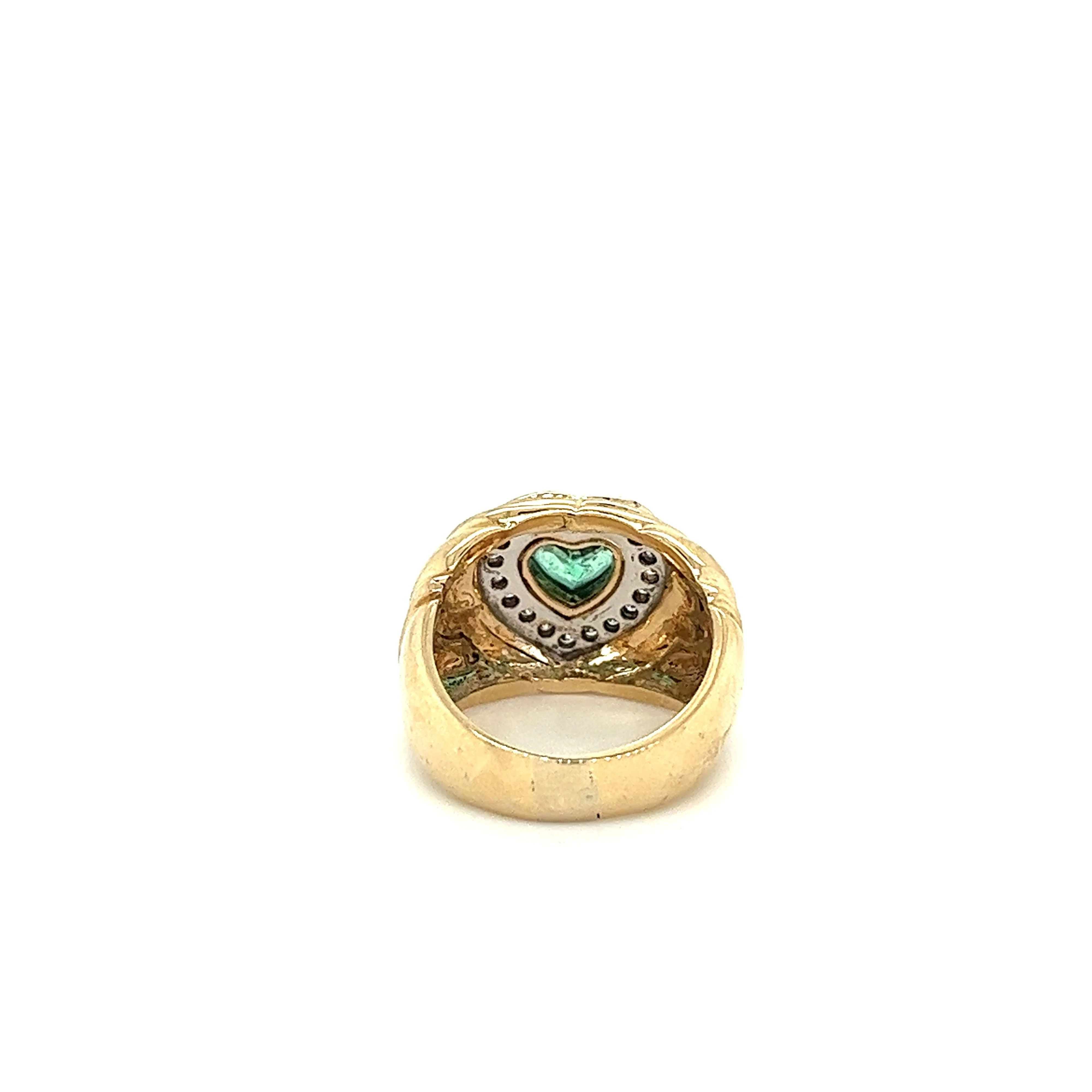 14K Solid Gold Heart Shape Emerald and Diamond Pinky Ring - Image 4
