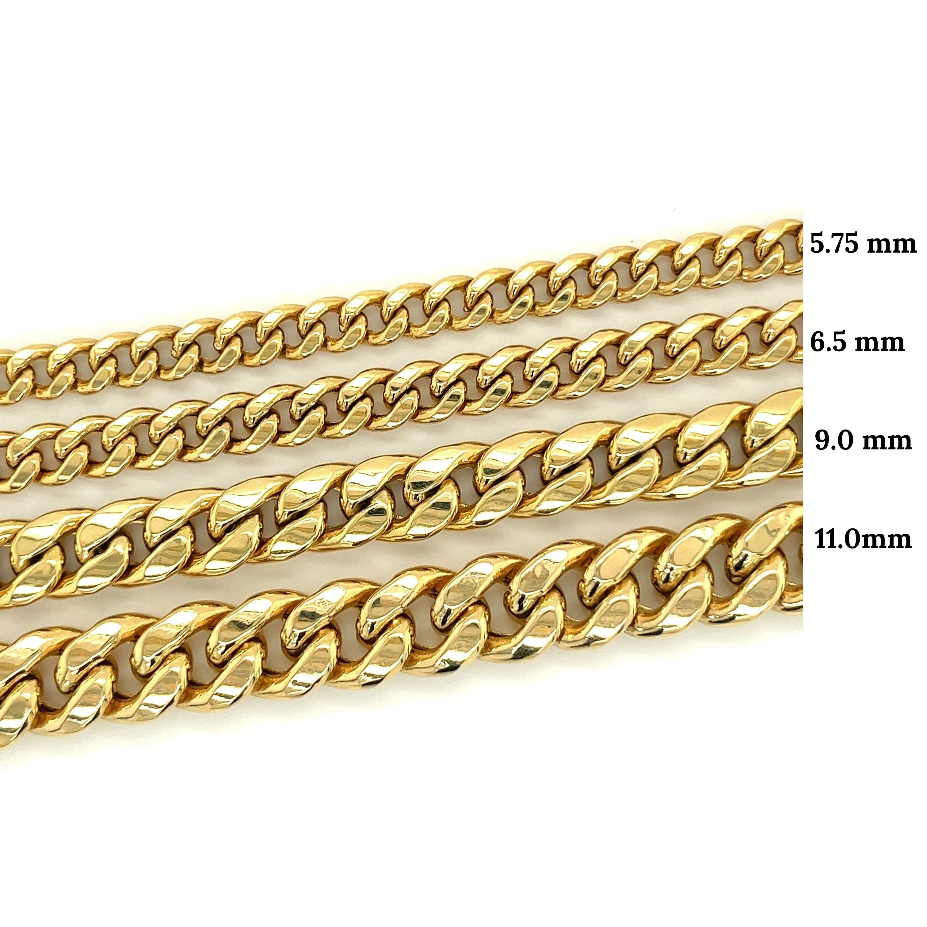 14K Solid Gold Miami Cuban link Chain 8 Inches 5.75-13.5 MM - Image 2