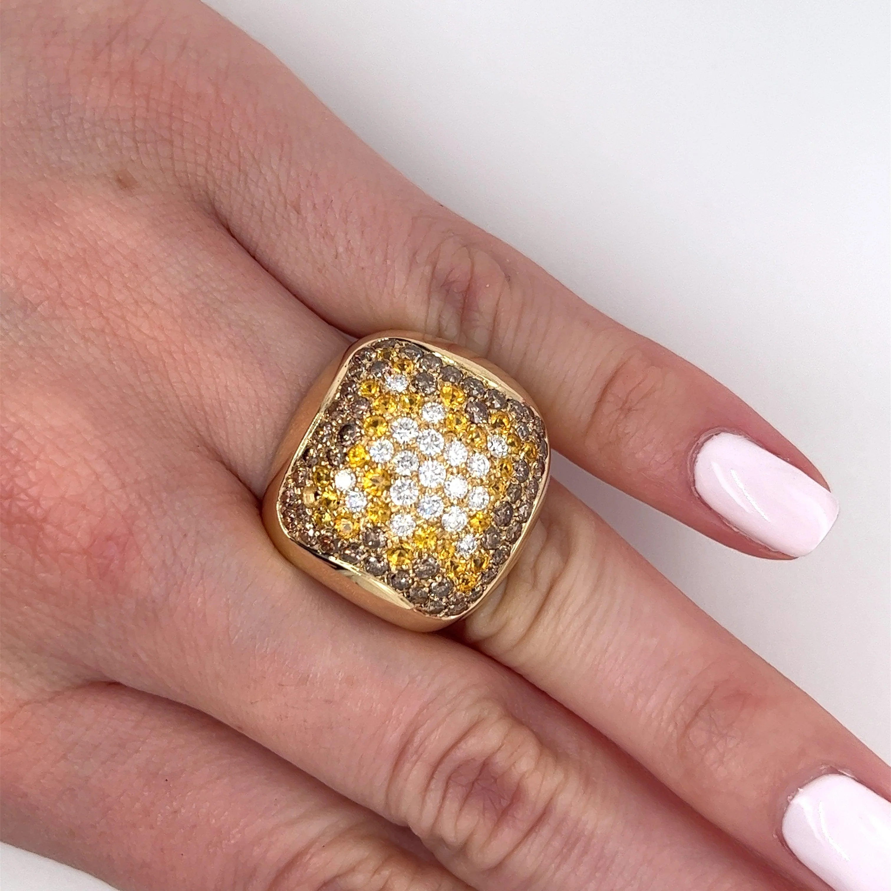 14K Gold Multi Color Natural Diamond and Sapphire Open Shank Cluster Dome Ring - Image 5