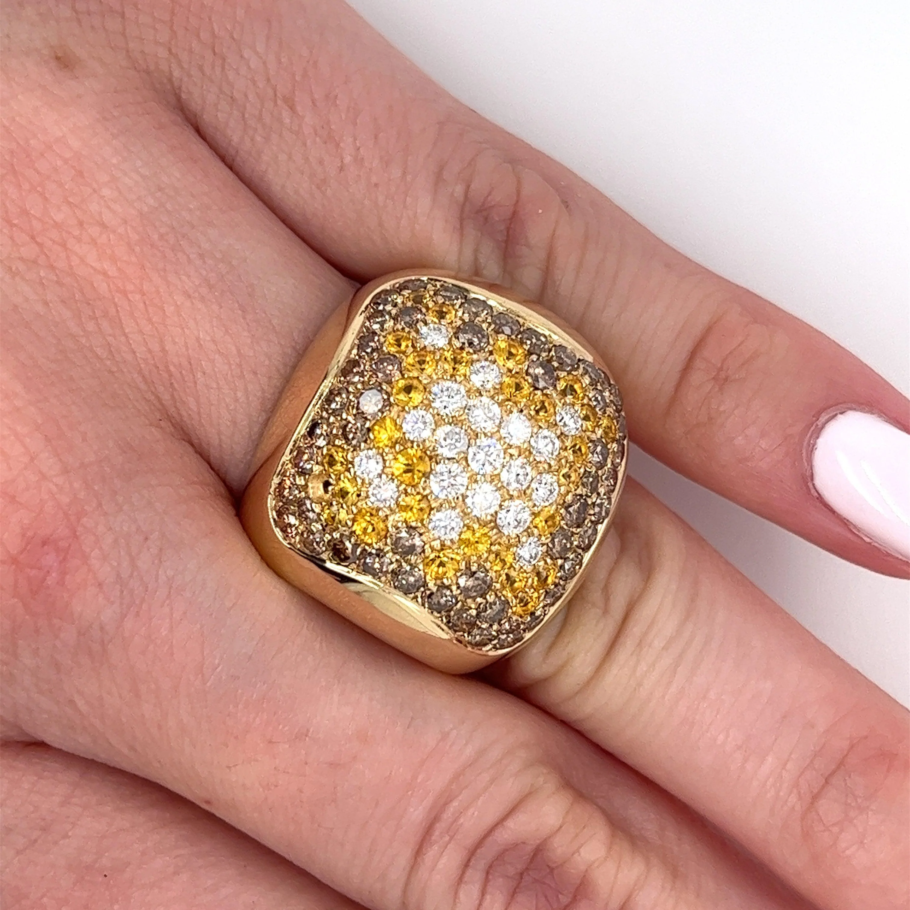 14K Gold Multi Color Natural Diamond and Sapphire Open Shank Cluster Dome Ring - Image 6