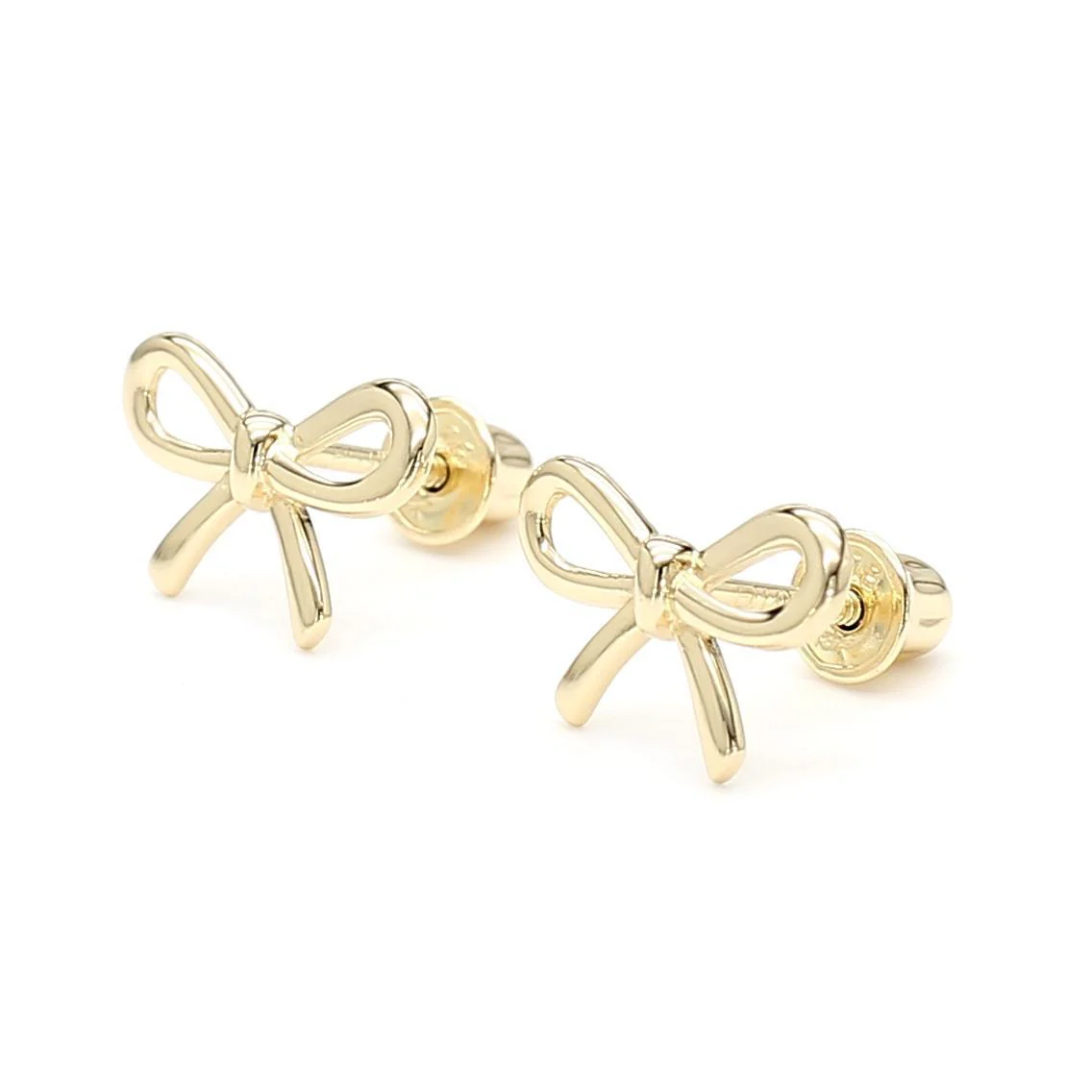 14K Gold Ribbon Stud Earrings 10mm Screw Back Closure - Image 11