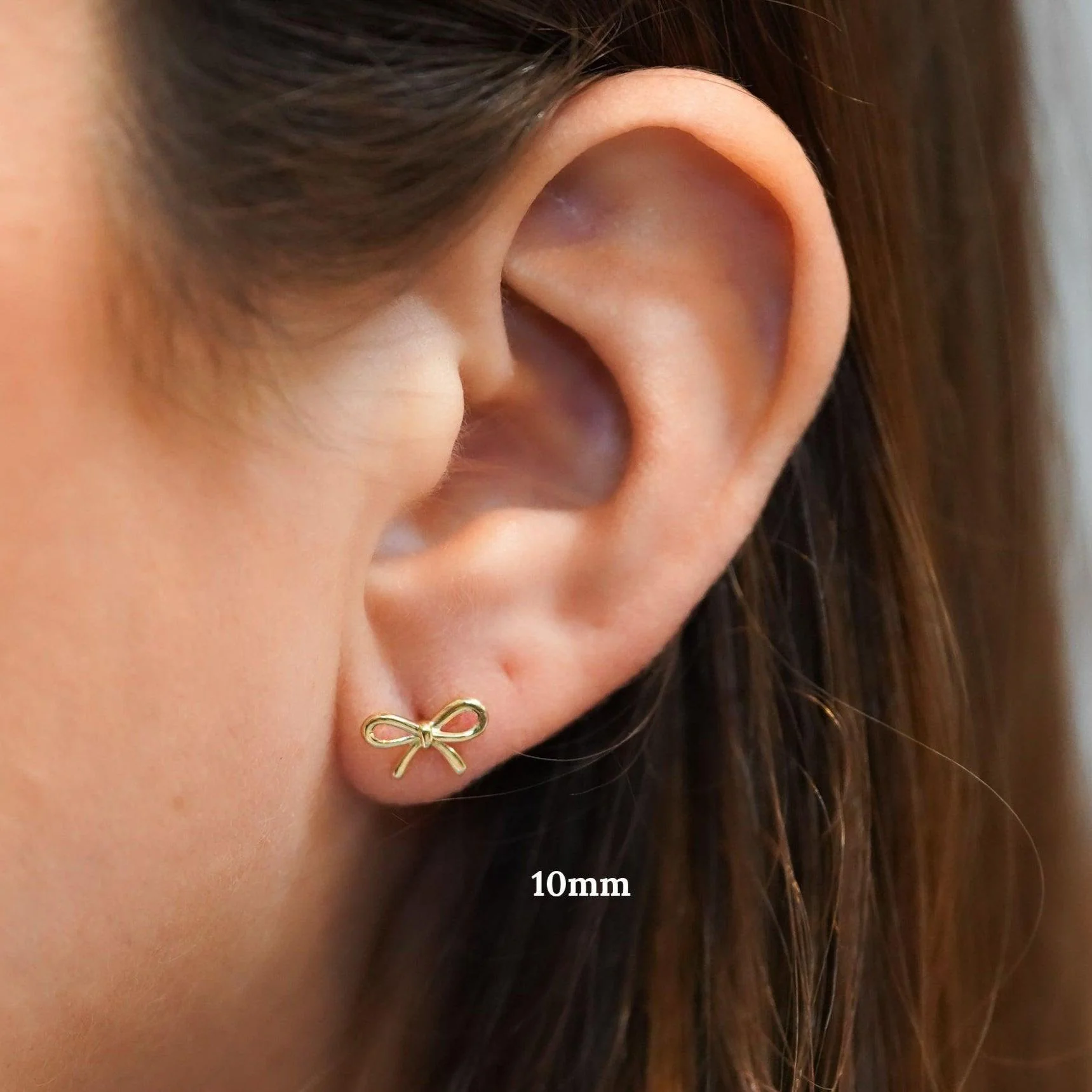 14K Gold Ribbon Stud Earrings 10mm Screw Back Closure - Image 4