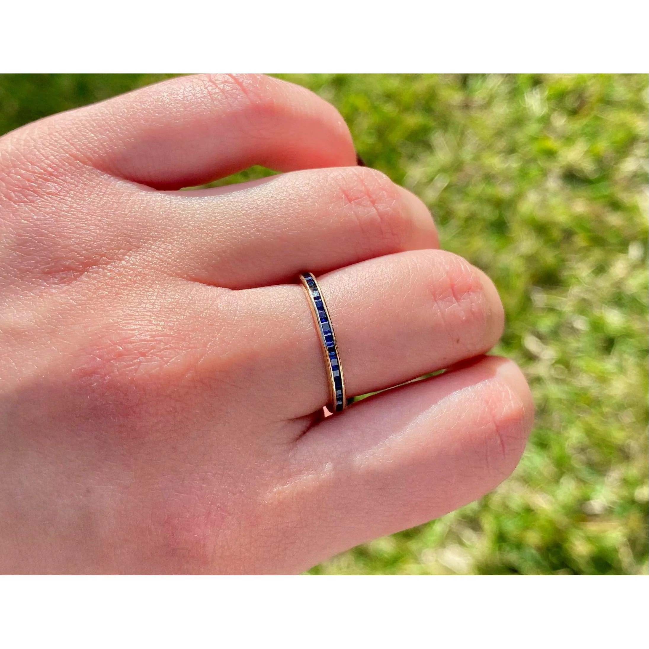 14k Gold Thin Blue Sapphire Band - Image 3
