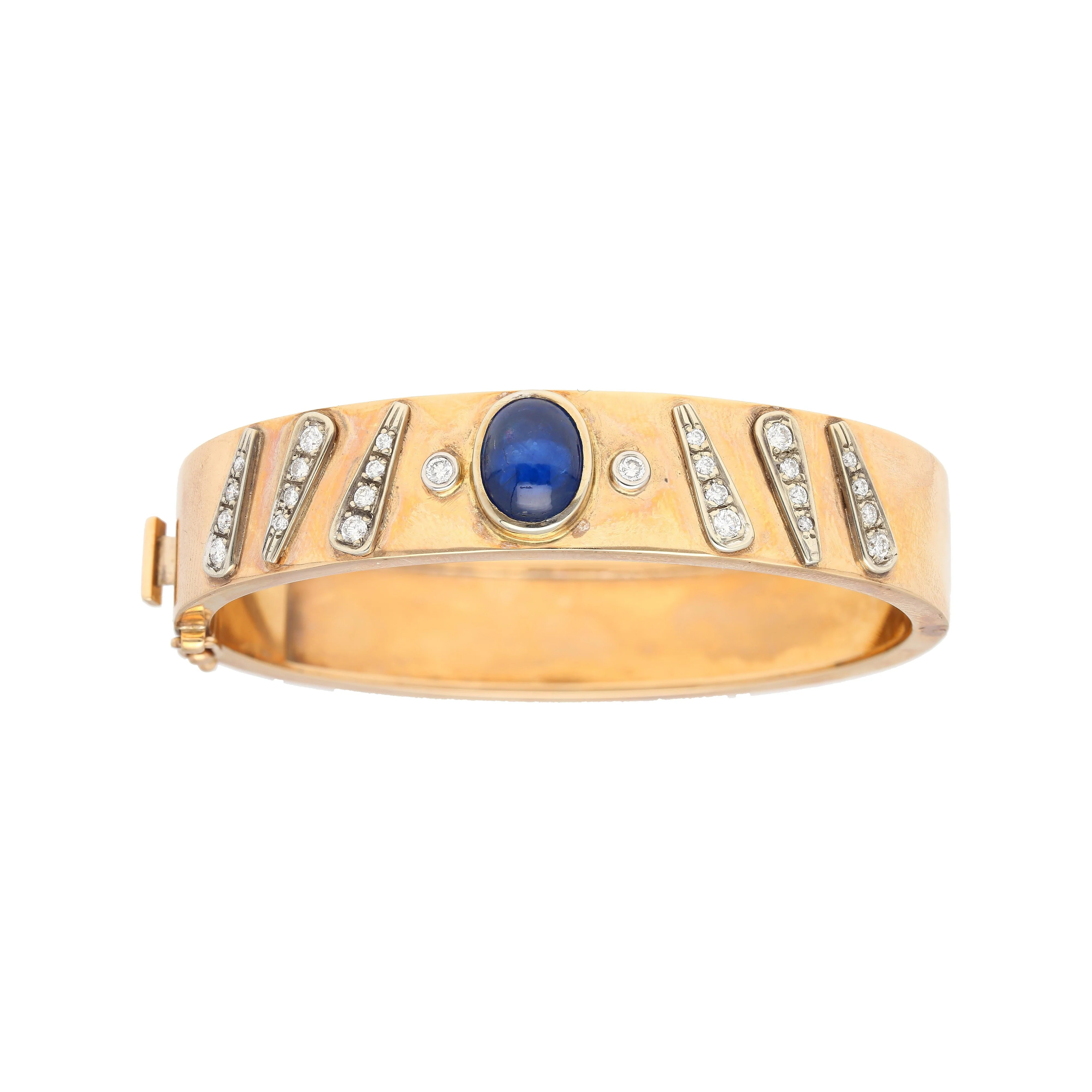 14K Rose Gold Backrach Signed Sapphire and Diamond Bangle Bracelet - Image 2