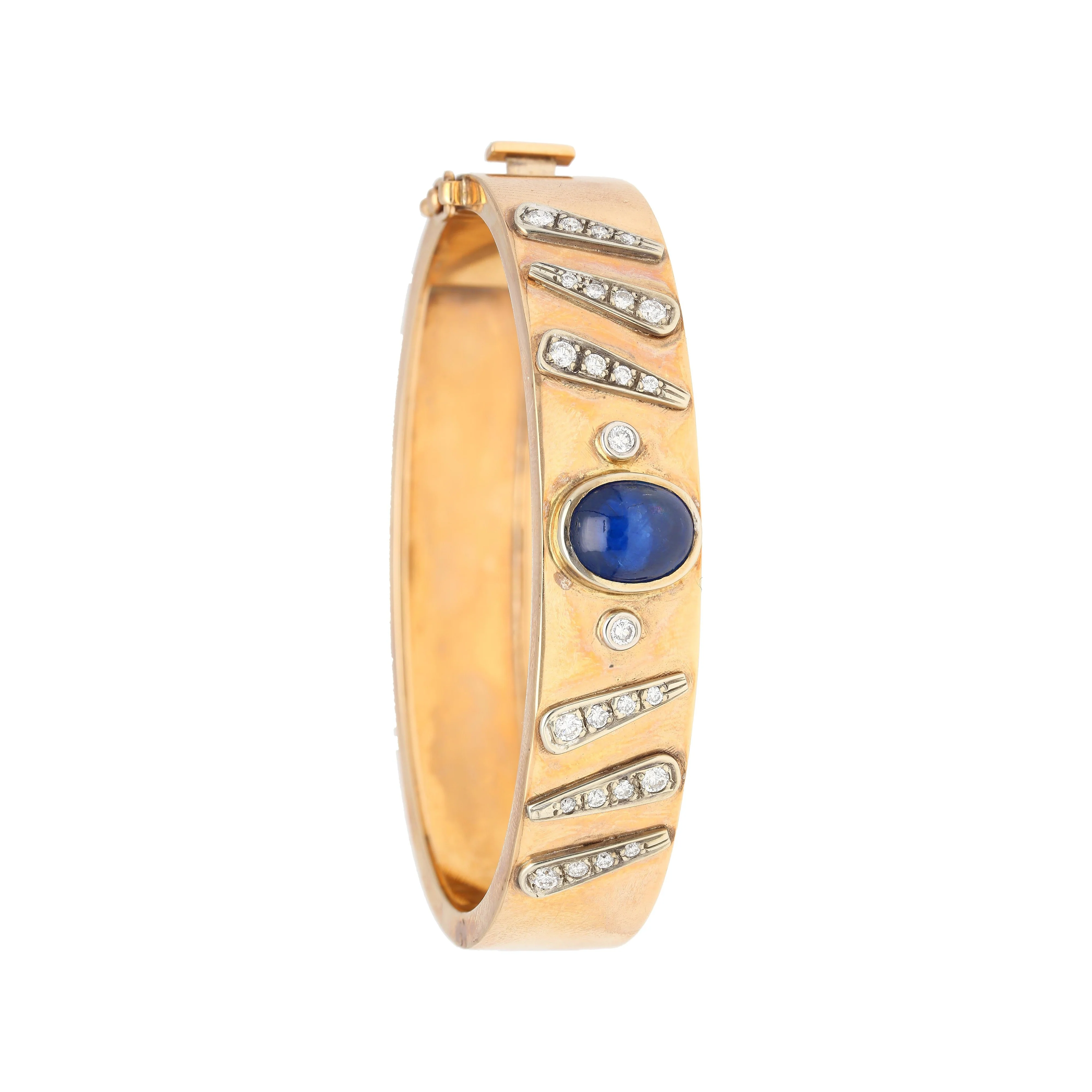 14K Rose Gold Backrach Signed Sapphire and Diamond Bangle Bracelet - Image 3