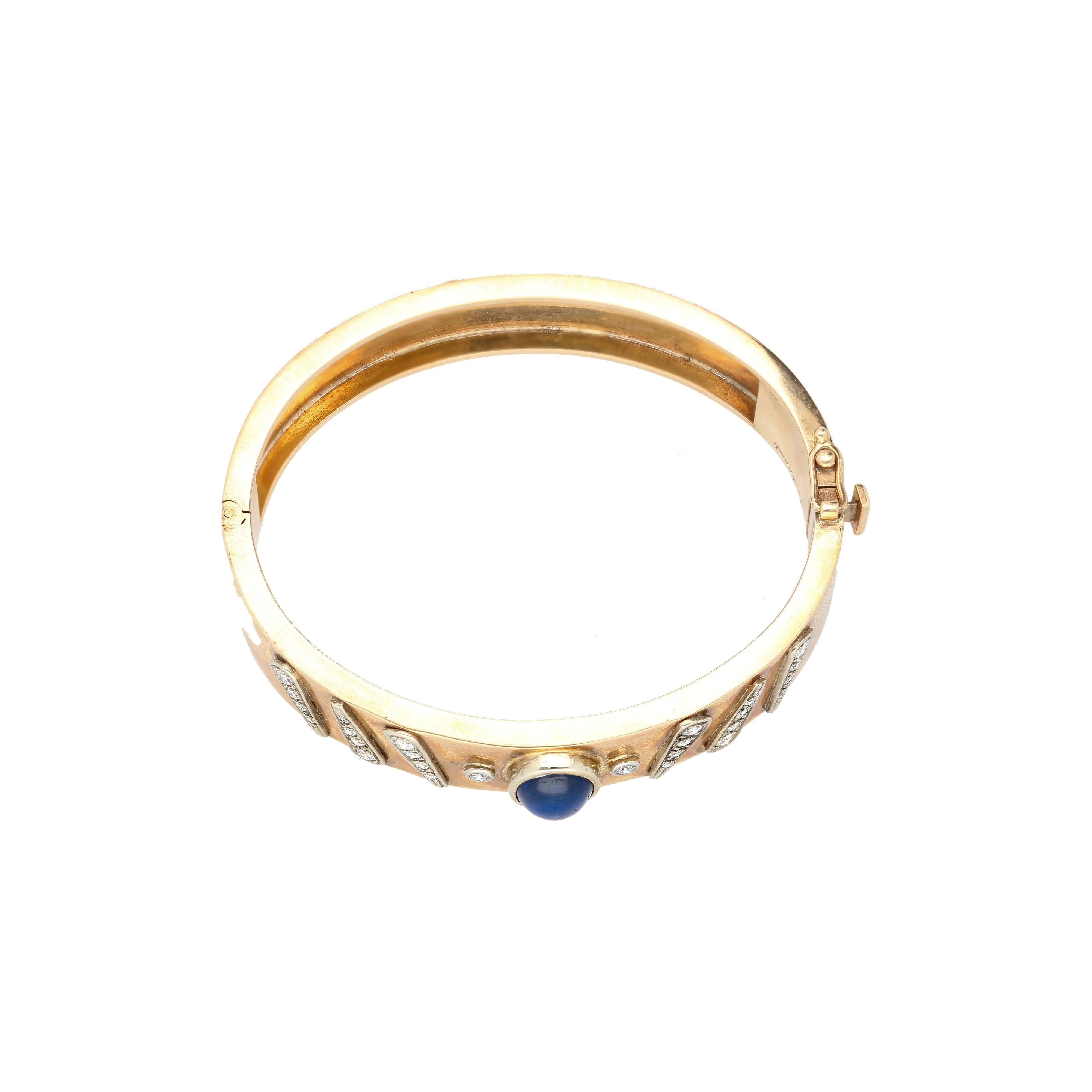 14K Rose Gold Backrach Signed Sapphire and Diamond Bangle Bracelet - Image 4