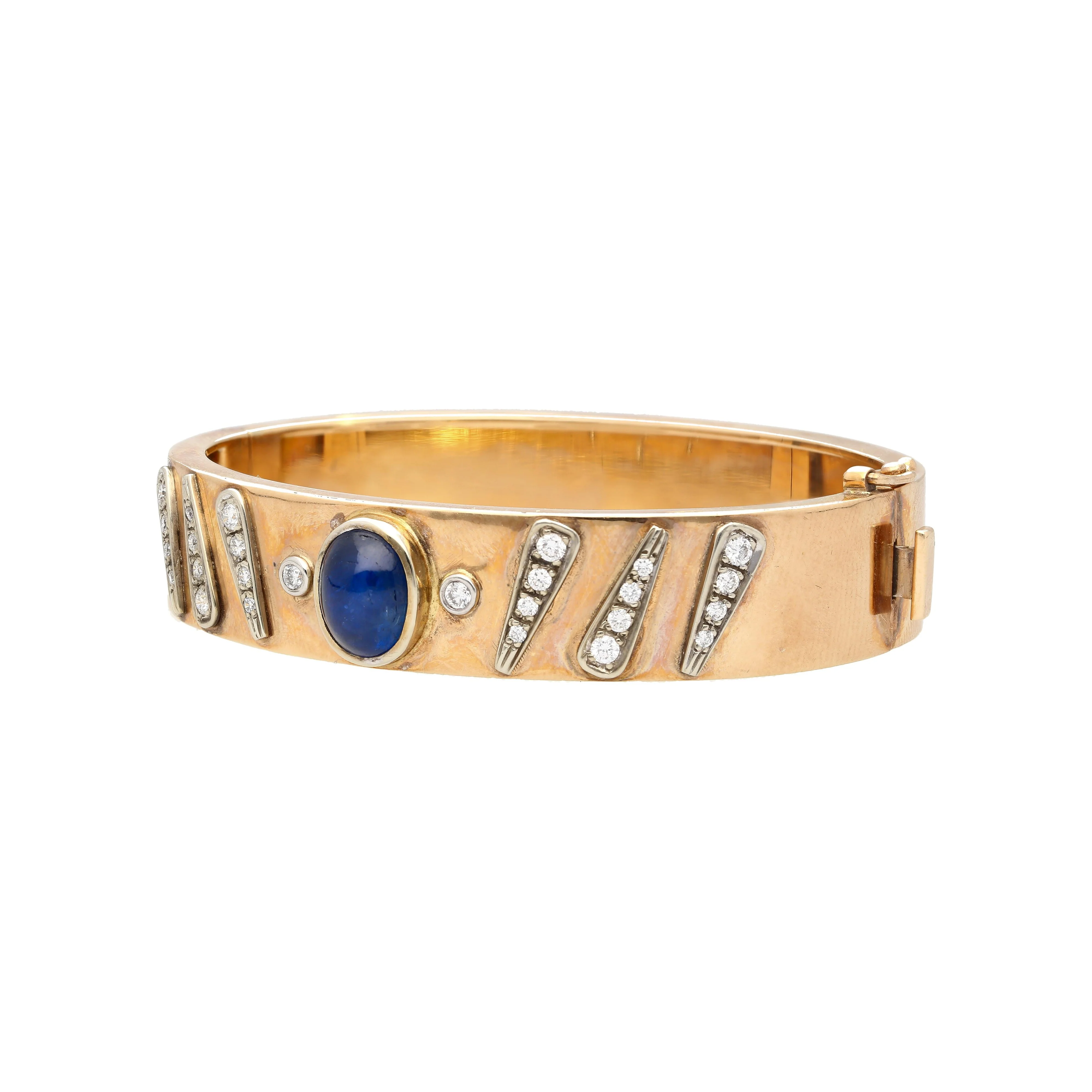14K Rose Gold Backrach Signed Sapphire and Diamond Bangle Bracelet - Image 7