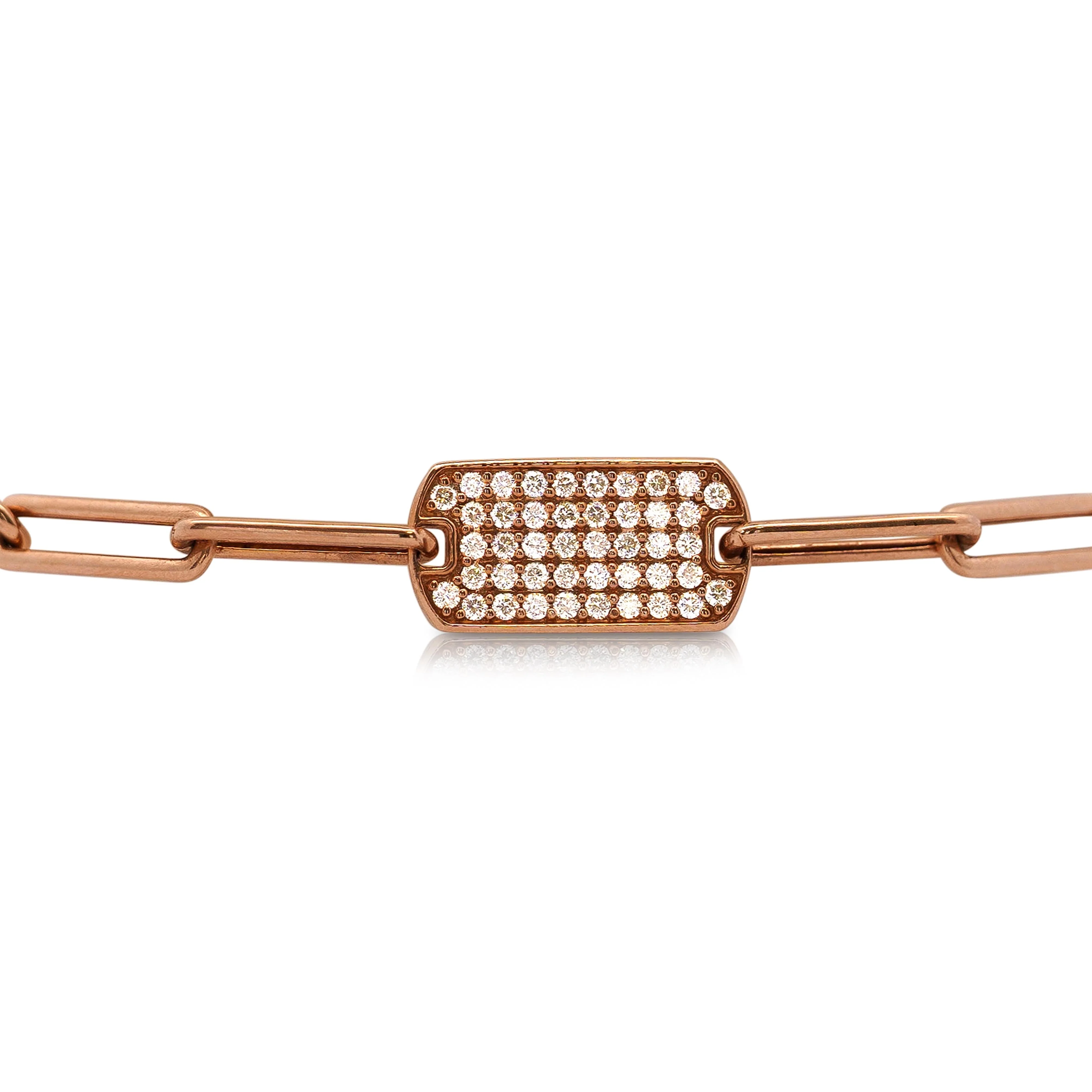 14K Rose Gold ID Tag Round Diamond Pave Cable Link Chain Bracelet - Image 3