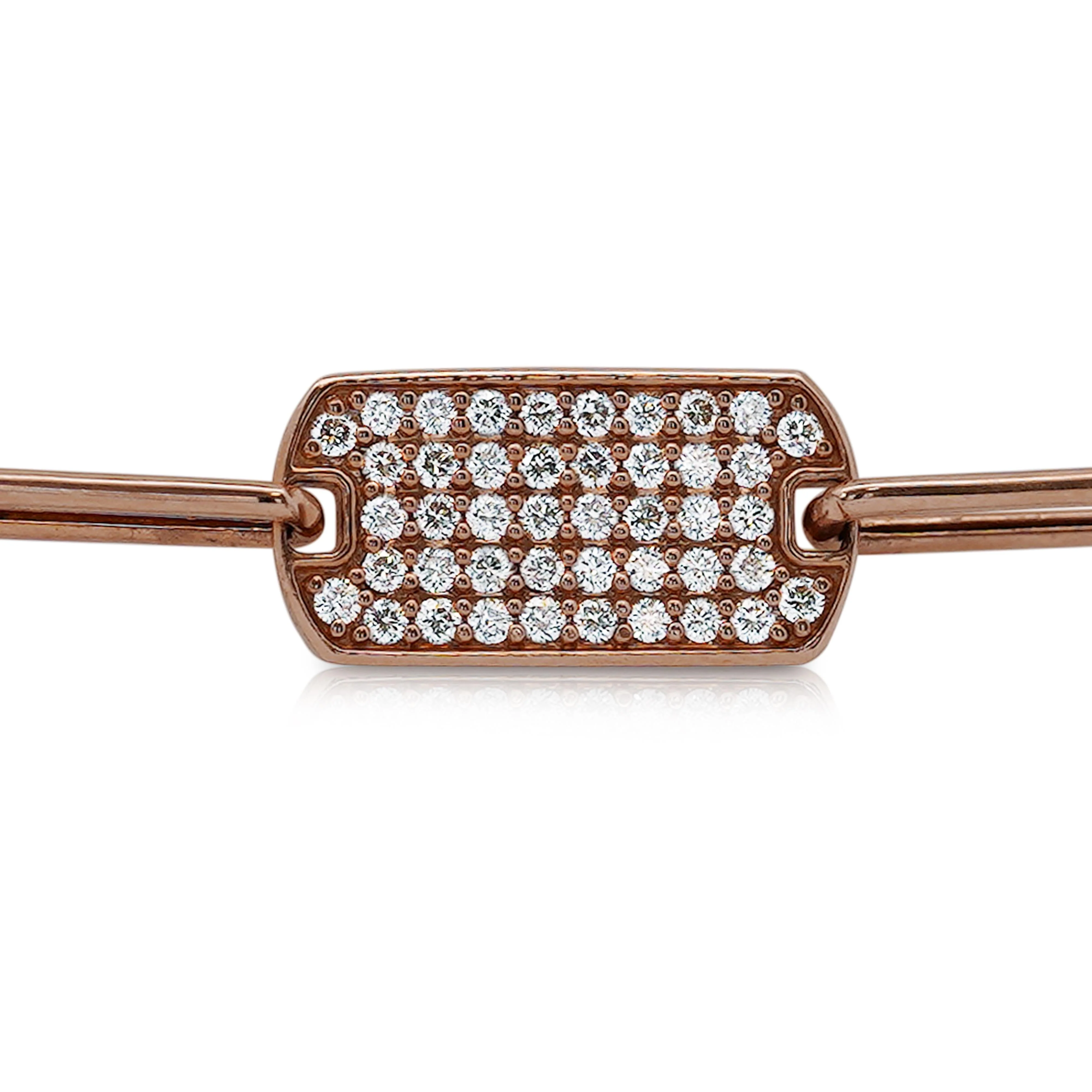 14K Rose Gold ID Tag Round Diamond Pave Cable Link Chain Bracelet - Image 4