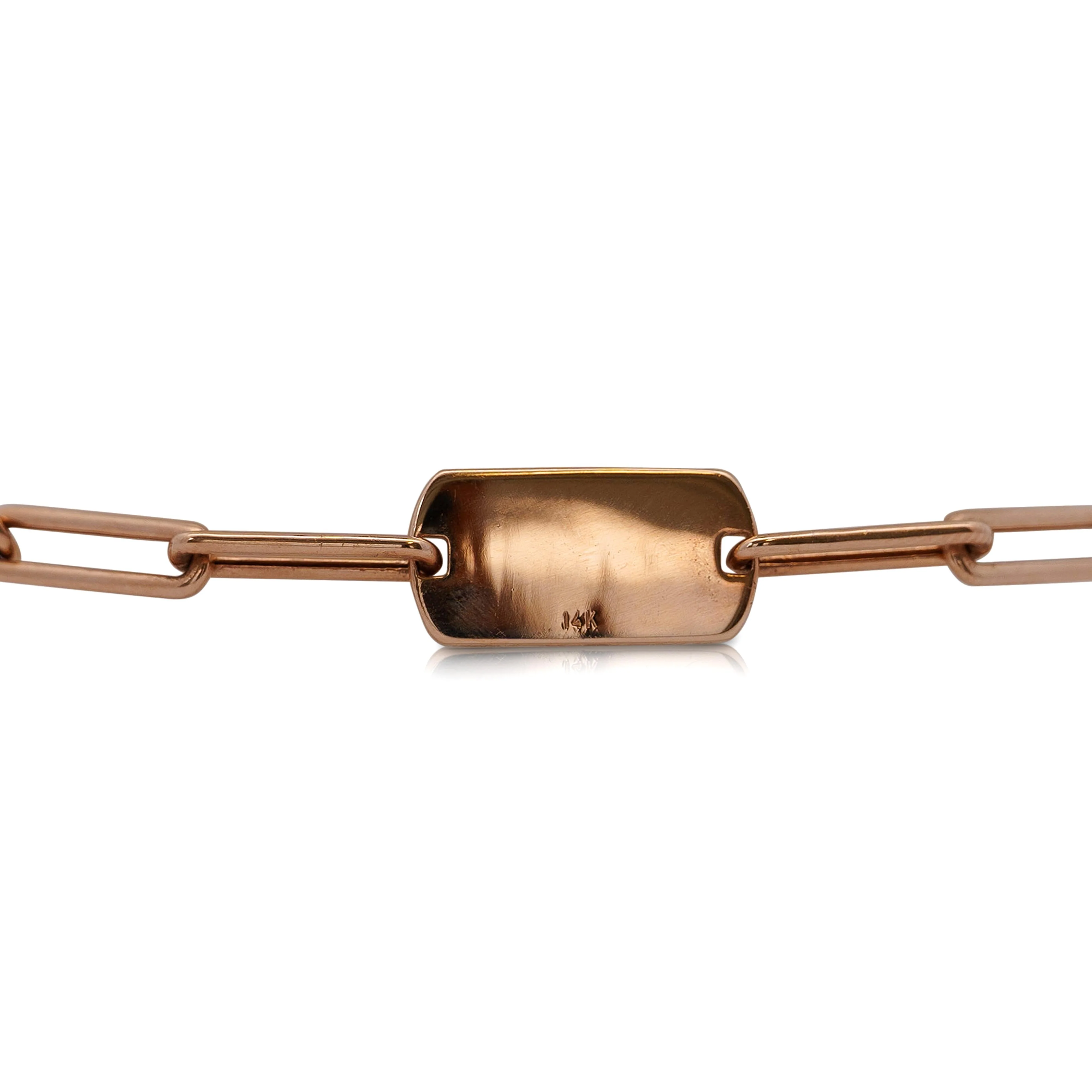 14K Rose Gold ID Tag Round Diamond Pave Cable Link Chain Bracelet - Image 5