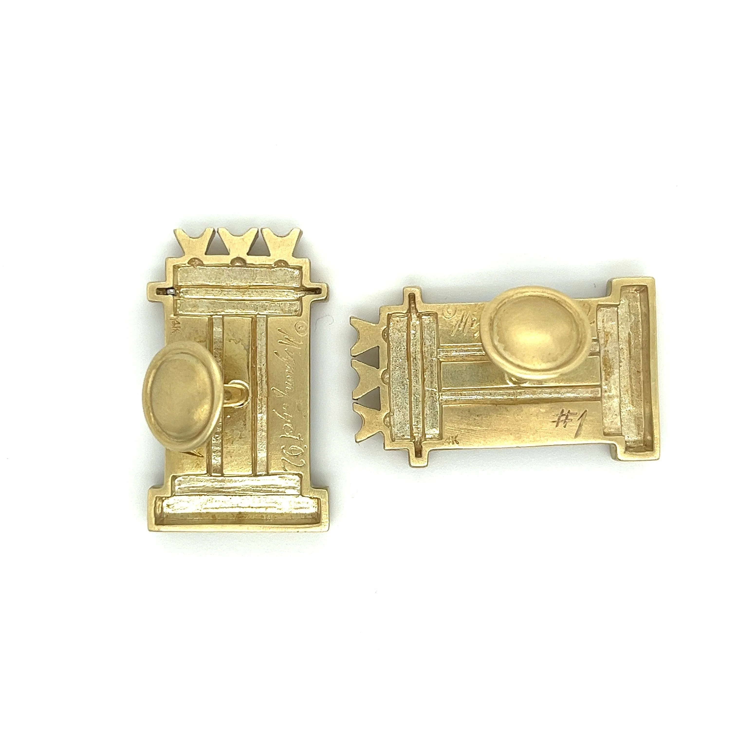 14K Solid Brushed Gold Signed Mignon Faget signed Cuff Links - Image 3