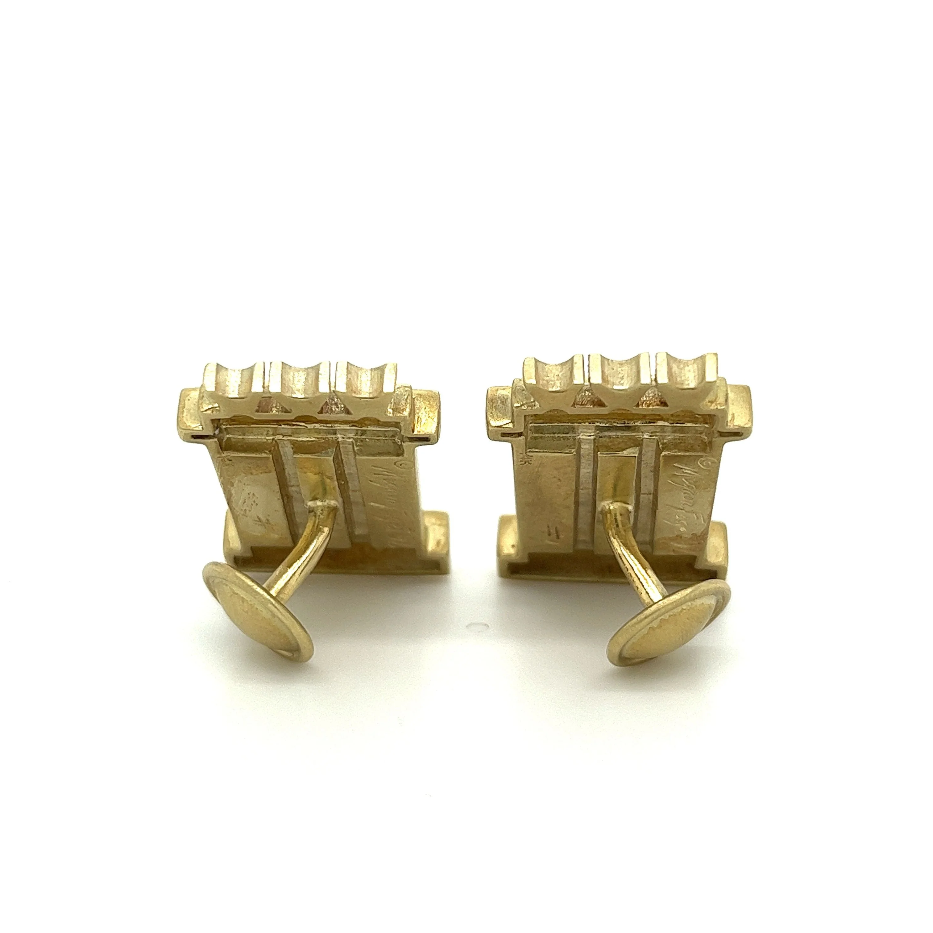 14K Solid Brushed Gold Signed Mignon Faget signed Cuff Links - Image 4