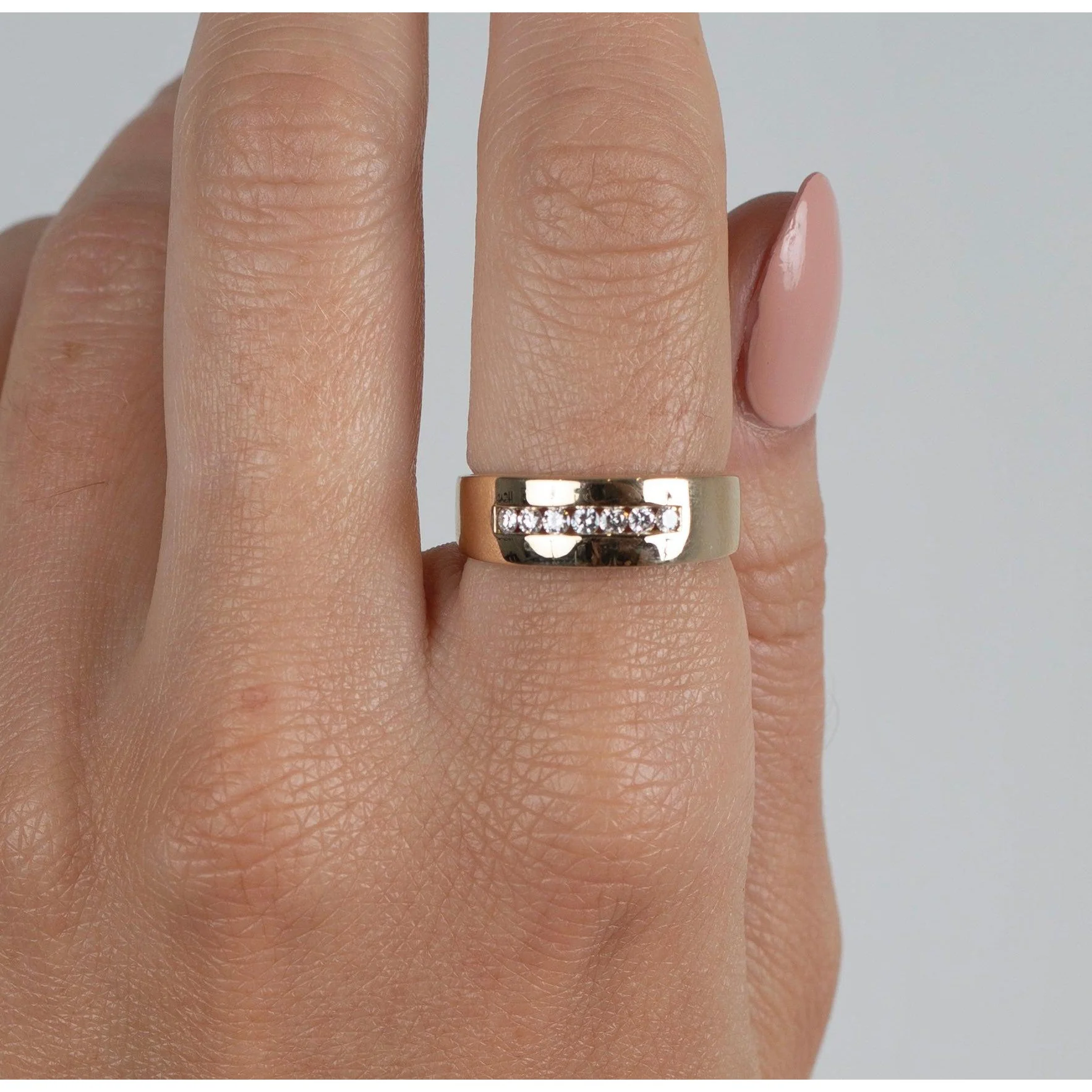 14K Solid Gold Channel Set Round Cut Diamond 6.5mm Band Ring - Image 6