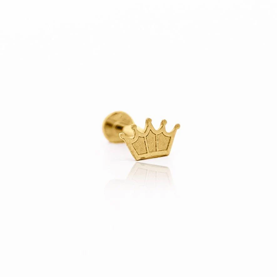 14K Solid Gold Crown Cartilage Single Stud Earring