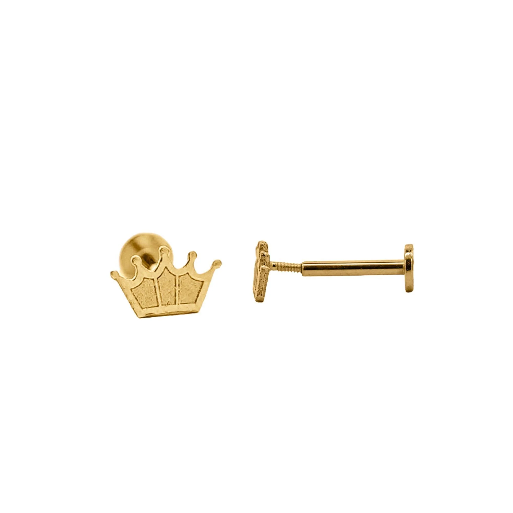 14K Solid Gold Crown Cartilage Single Stud Earring - Image 3