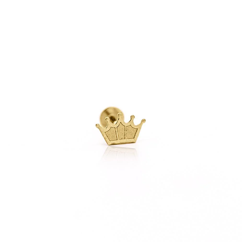 14K Solid Gold Crown Cartilage Single Stud Earring - Image 5