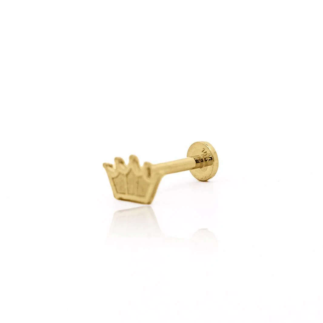 14K Solid Gold Crown Cartilage Single Stud Earring - Image 7