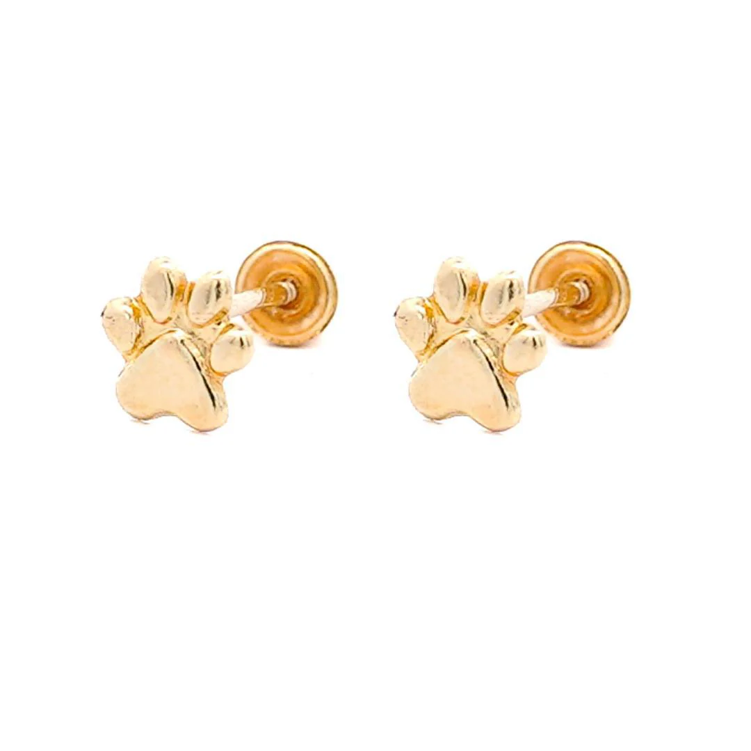 14K Solid Gold Dog Paw Stud Earrings On Screw Back - Image 8