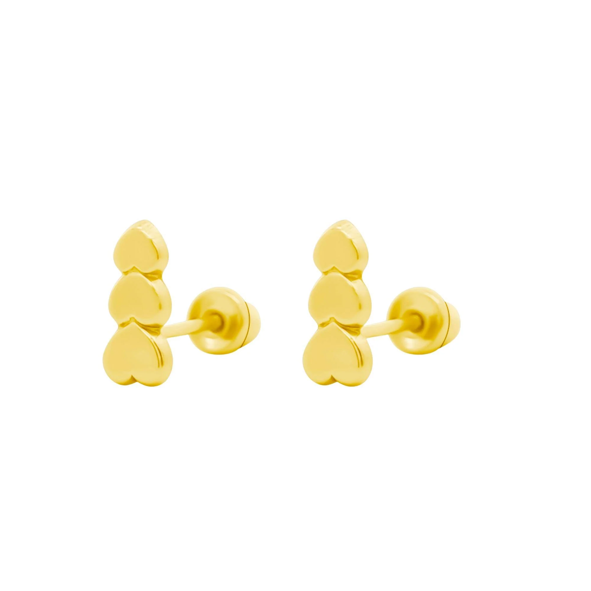 14K Solid Gold Graduating Heart Stud Earrings On Screw Back - Image 3