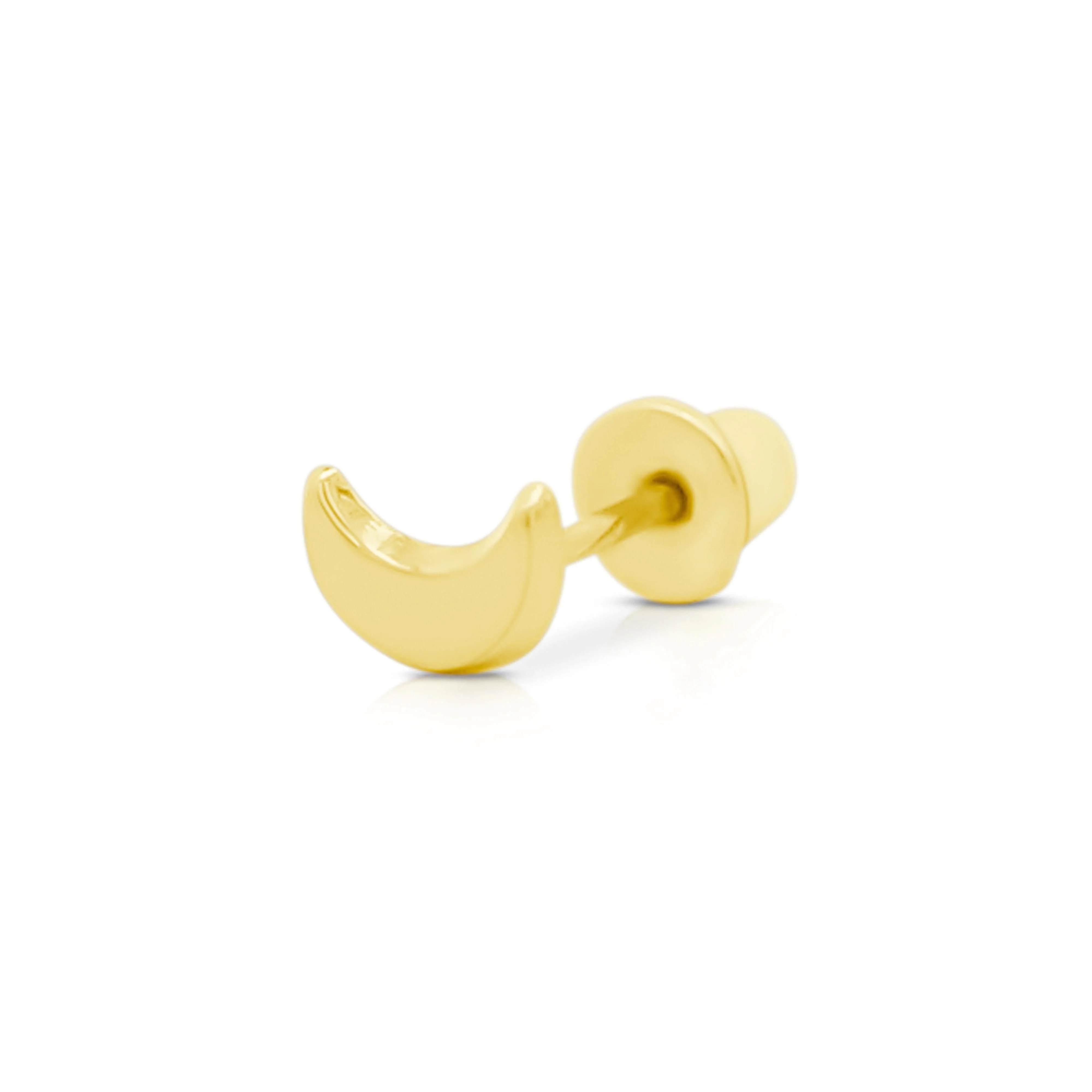 14K Solid Gold Half-Moon Tiny Stud Earrings On Screw Back - Image 3