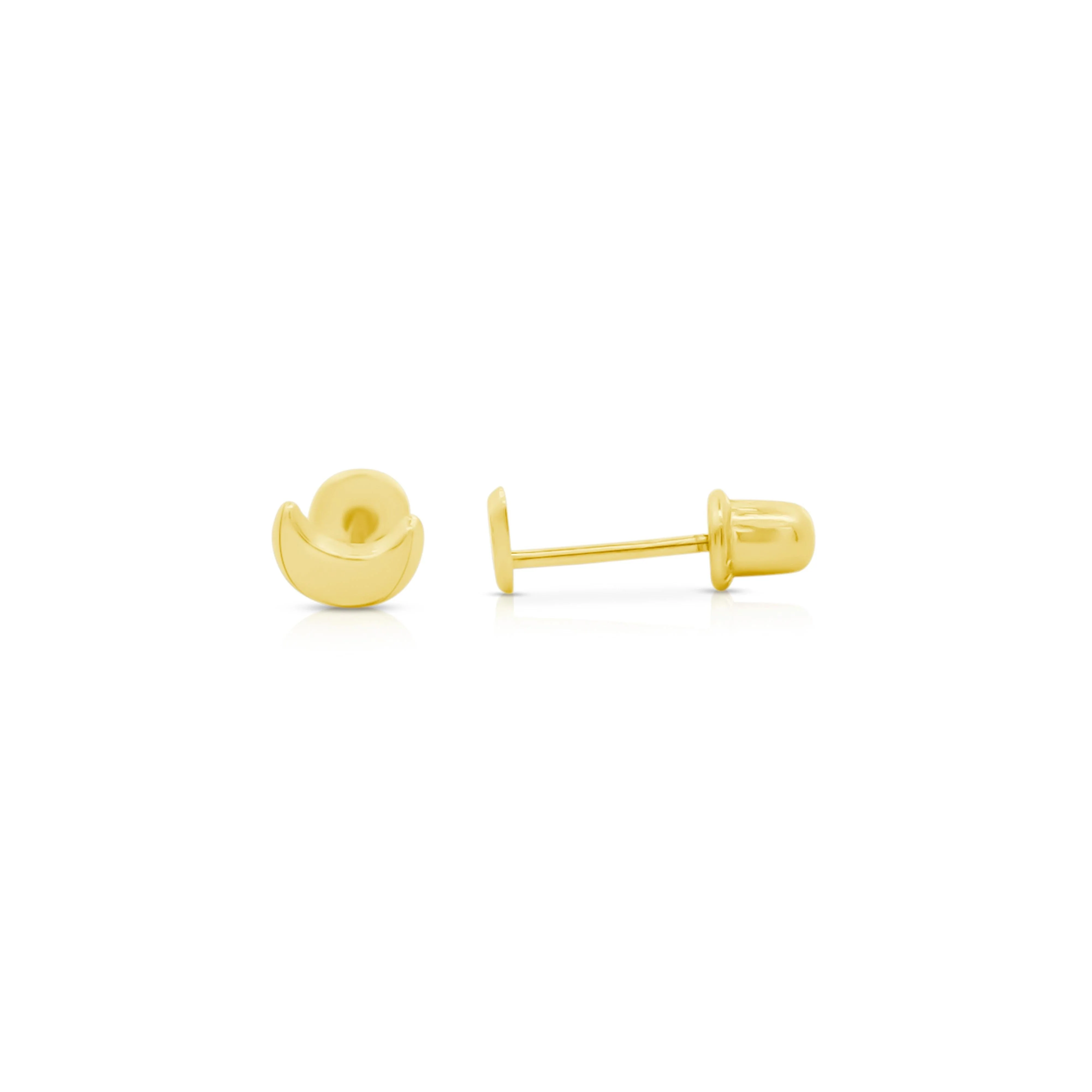 14K Solid Gold Half-Moon Tiny Stud Earrings On Screw Back - Image 4