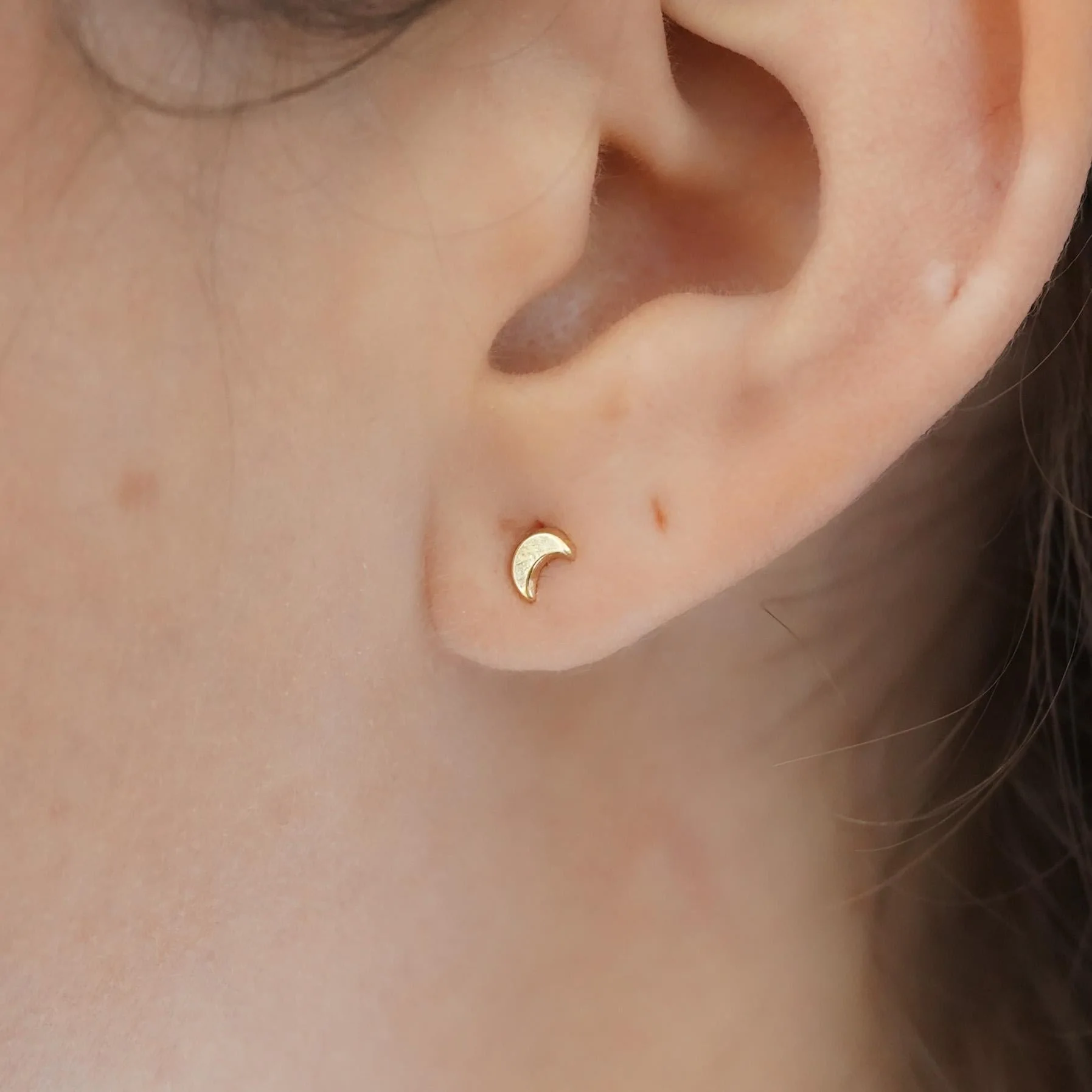 14K Solid Gold Half-Moon Tiny Stud Earrings On Screw Back - Image 5
