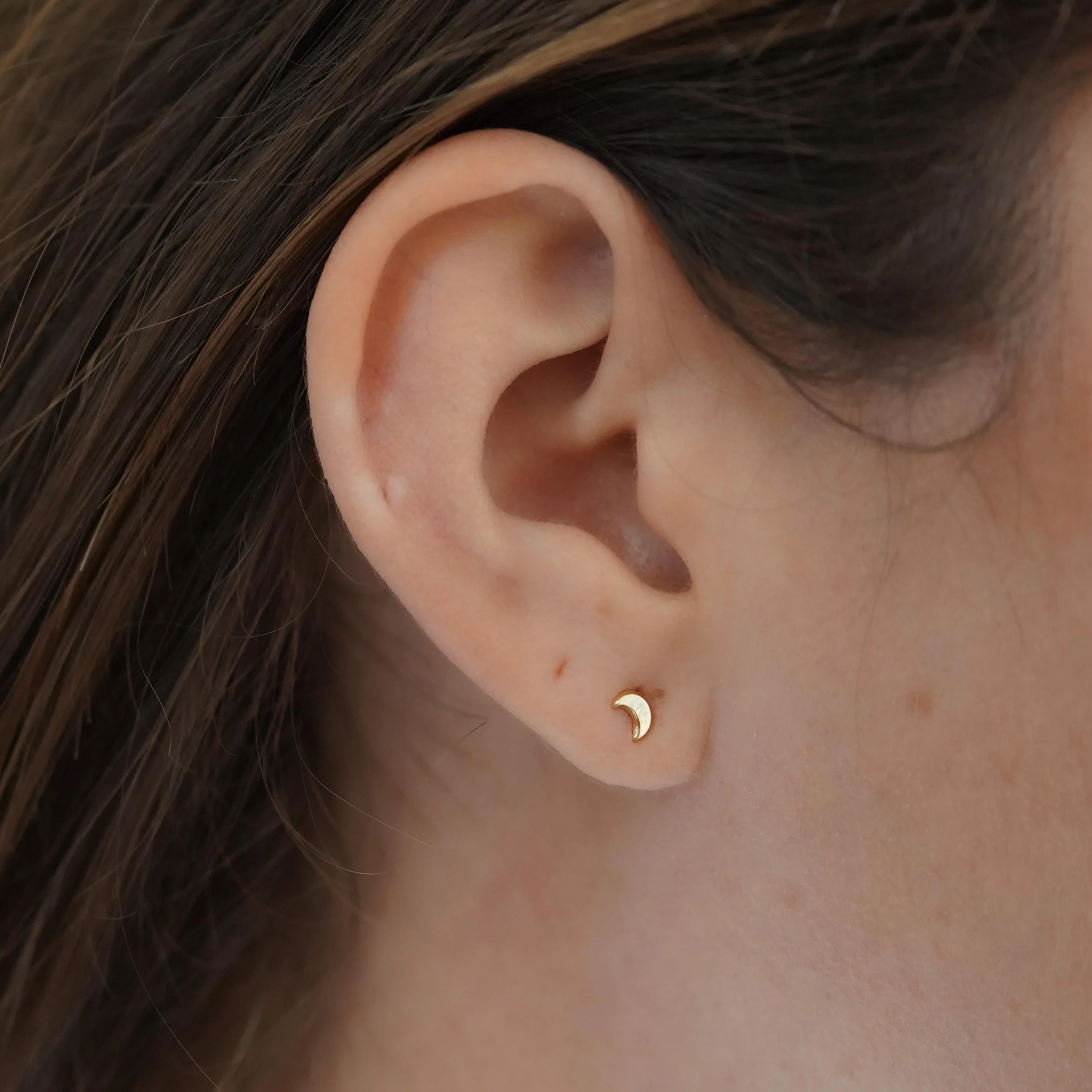 14K Solid Gold Half-Moon Tiny Stud Earrings On Screw Back - Image 6