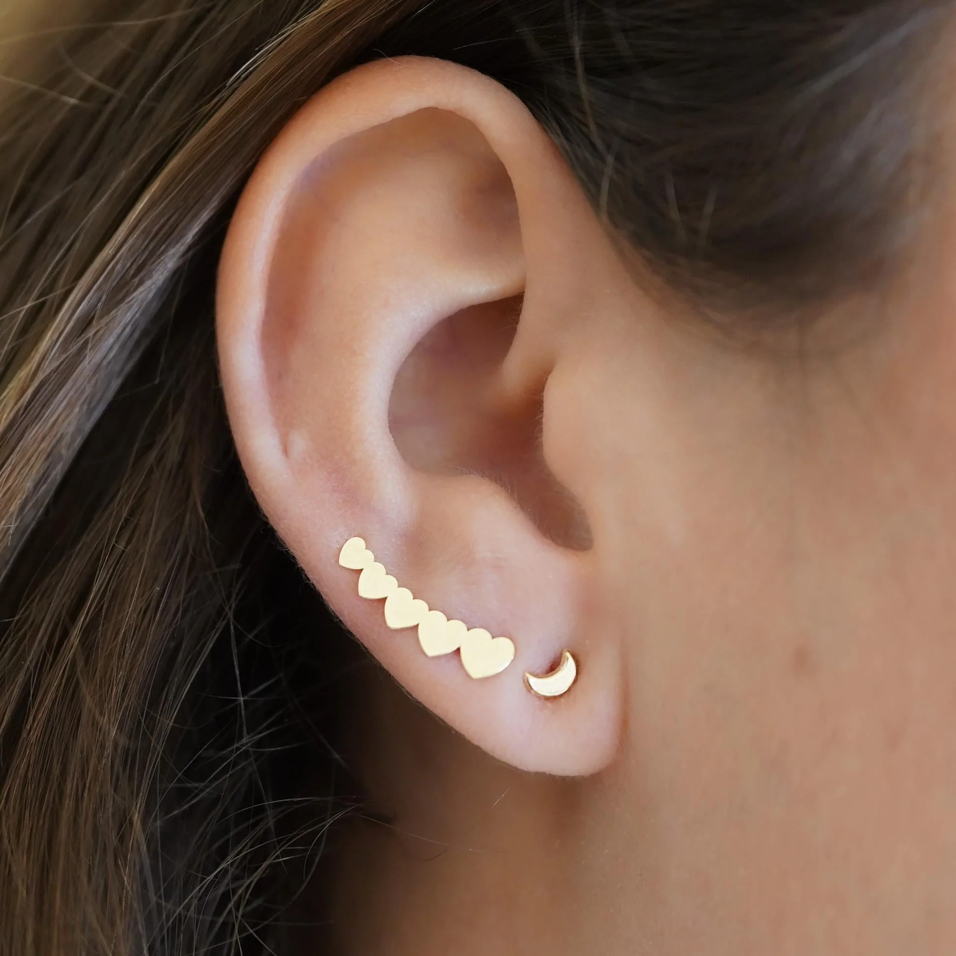 14K Solid Gold Half-Moon Tiny Stud Earrings On Screw Back - Image 7