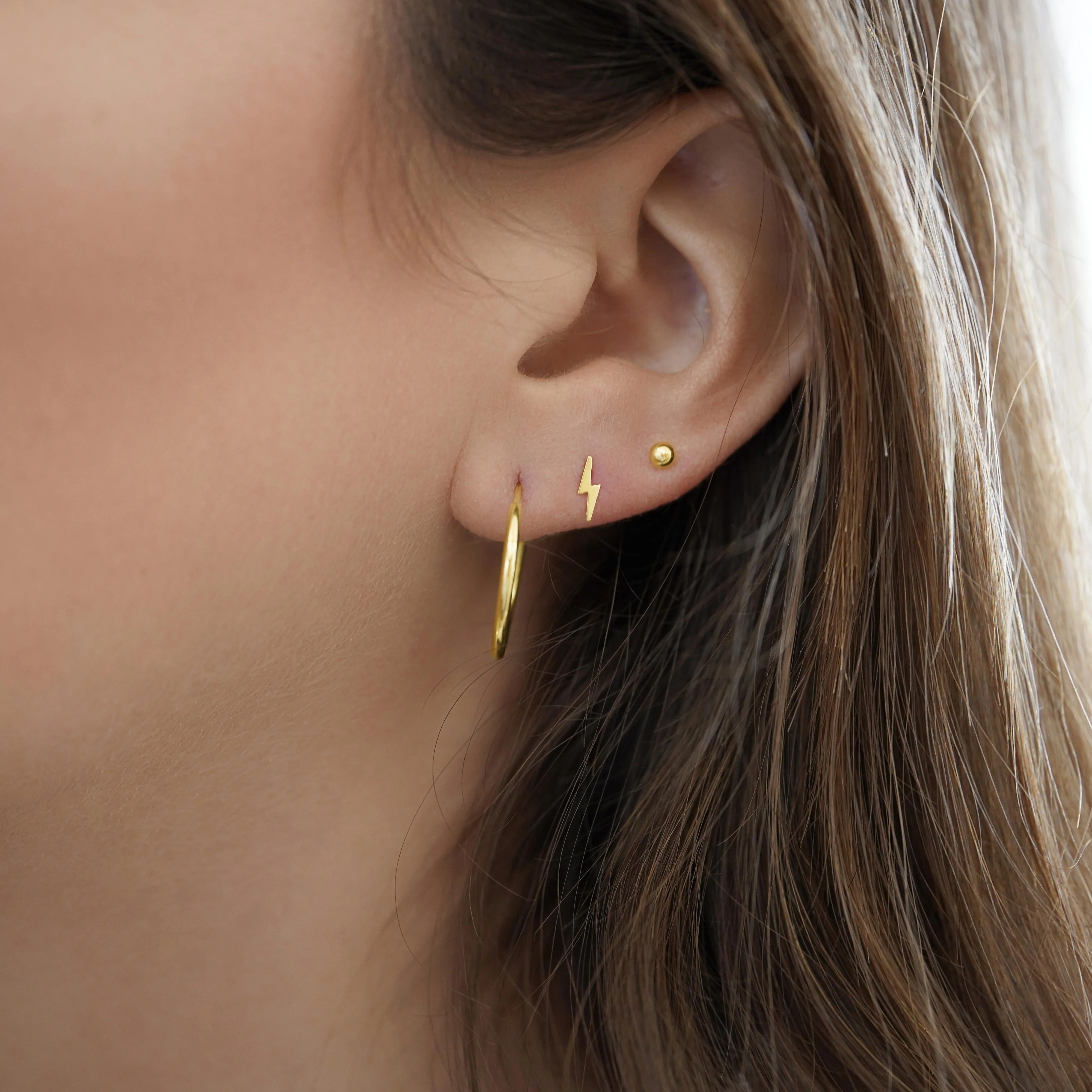 14K Solid Gold Lightning Bolt Dainty Stud Earrings in Screw Back Closure - Image 2