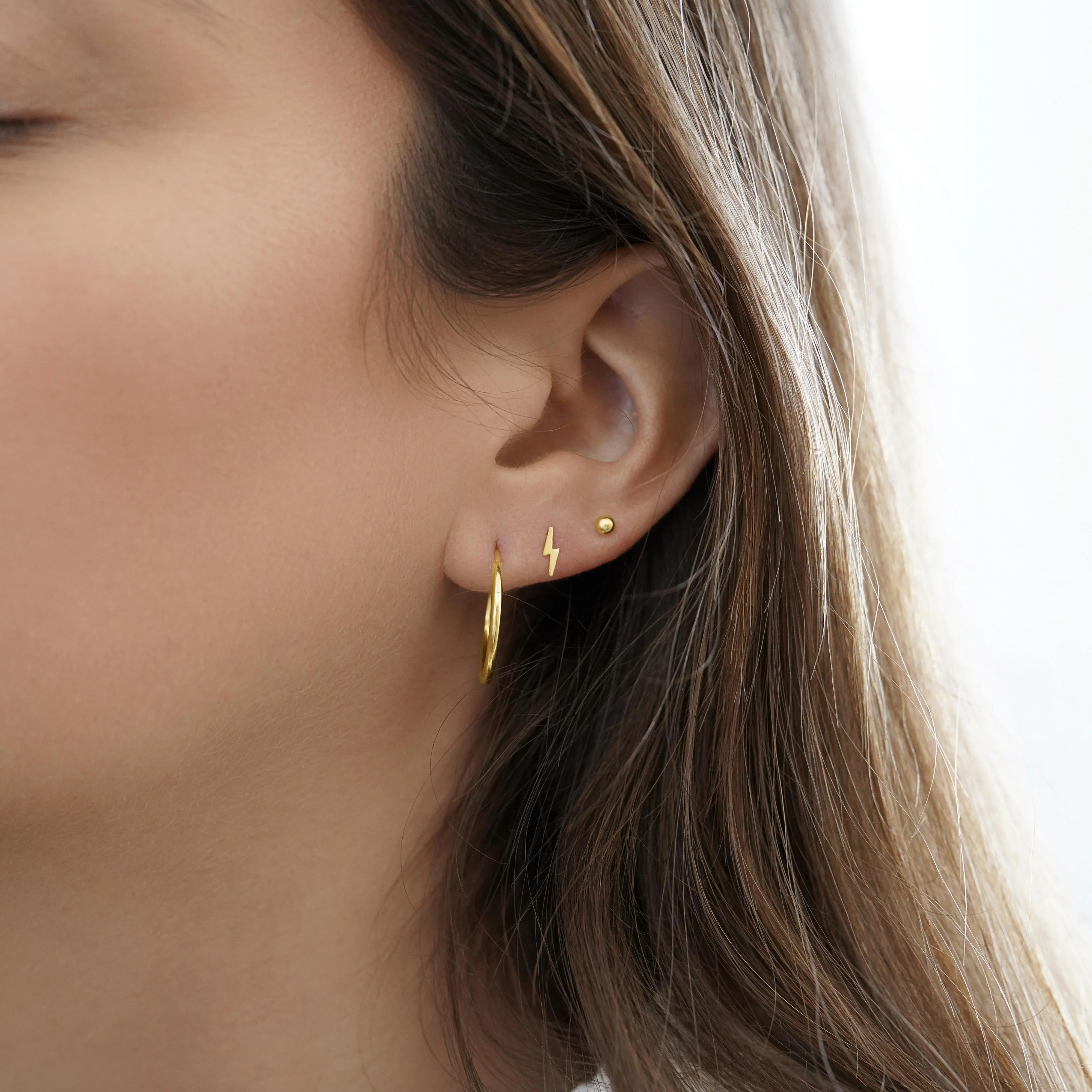 14K Solid Gold Lightning Bolt Dainty Stud Earrings in Screw Back Closure - Image 3