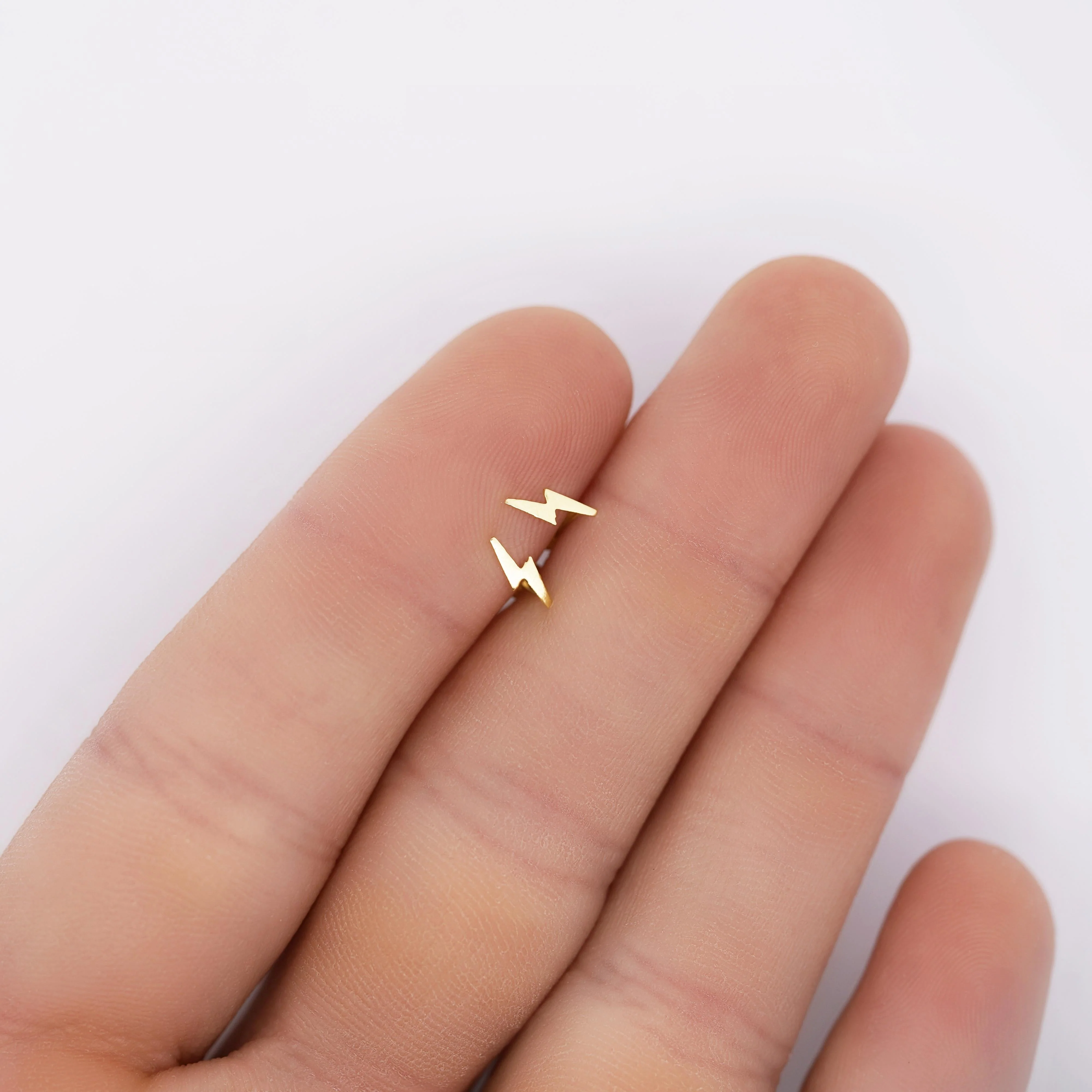 14K Solid Gold Lightning Bolt Dainty Stud Earrings in Screw Back Closure - Image 4