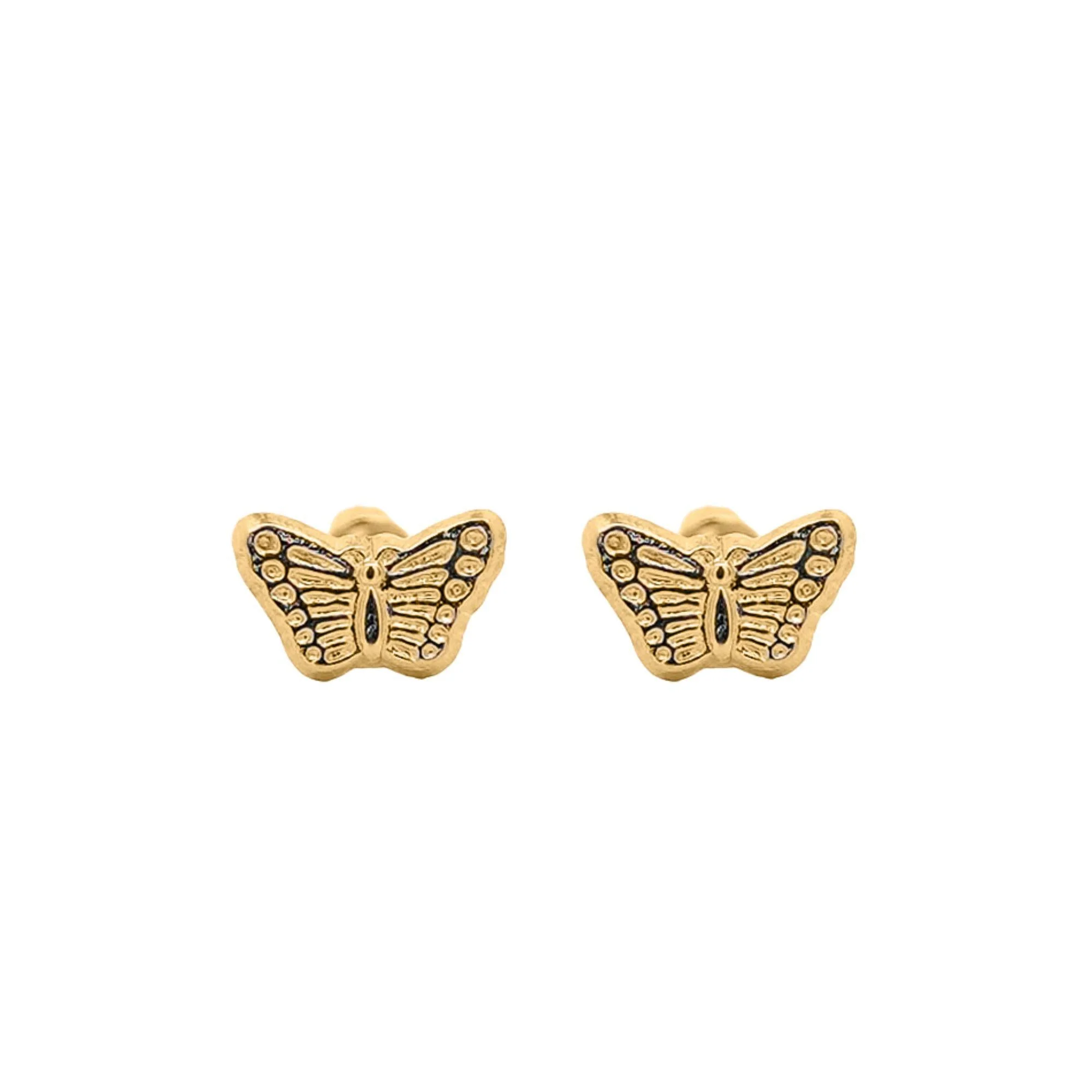 14K Solid Gold Mini Butterfly Stud Earrings on Screw Backs